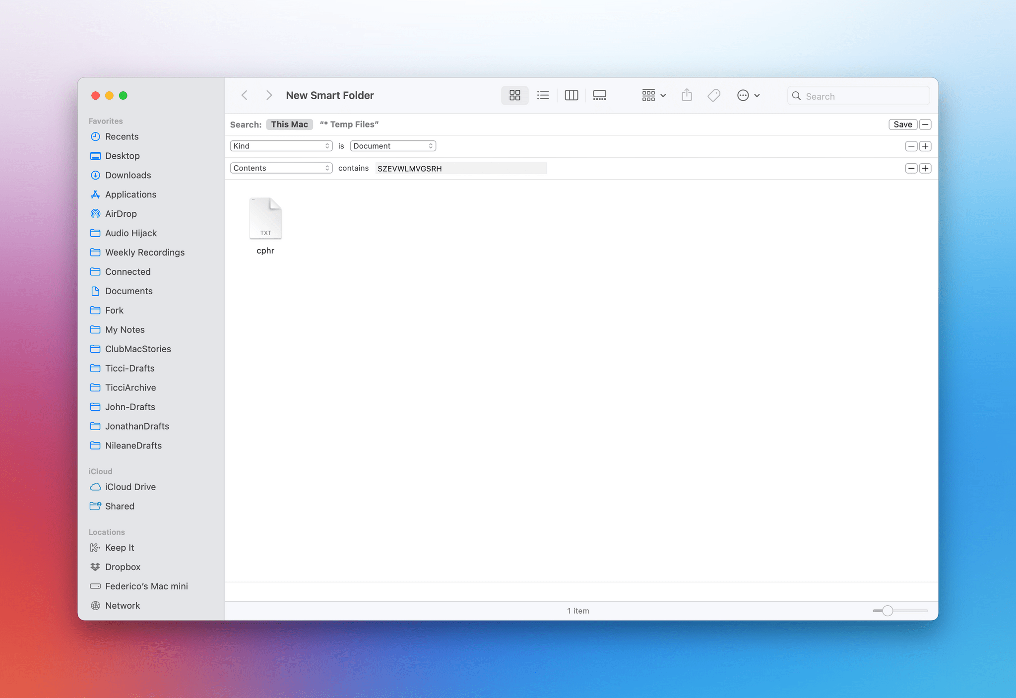 Creating a smart folder in Finder.