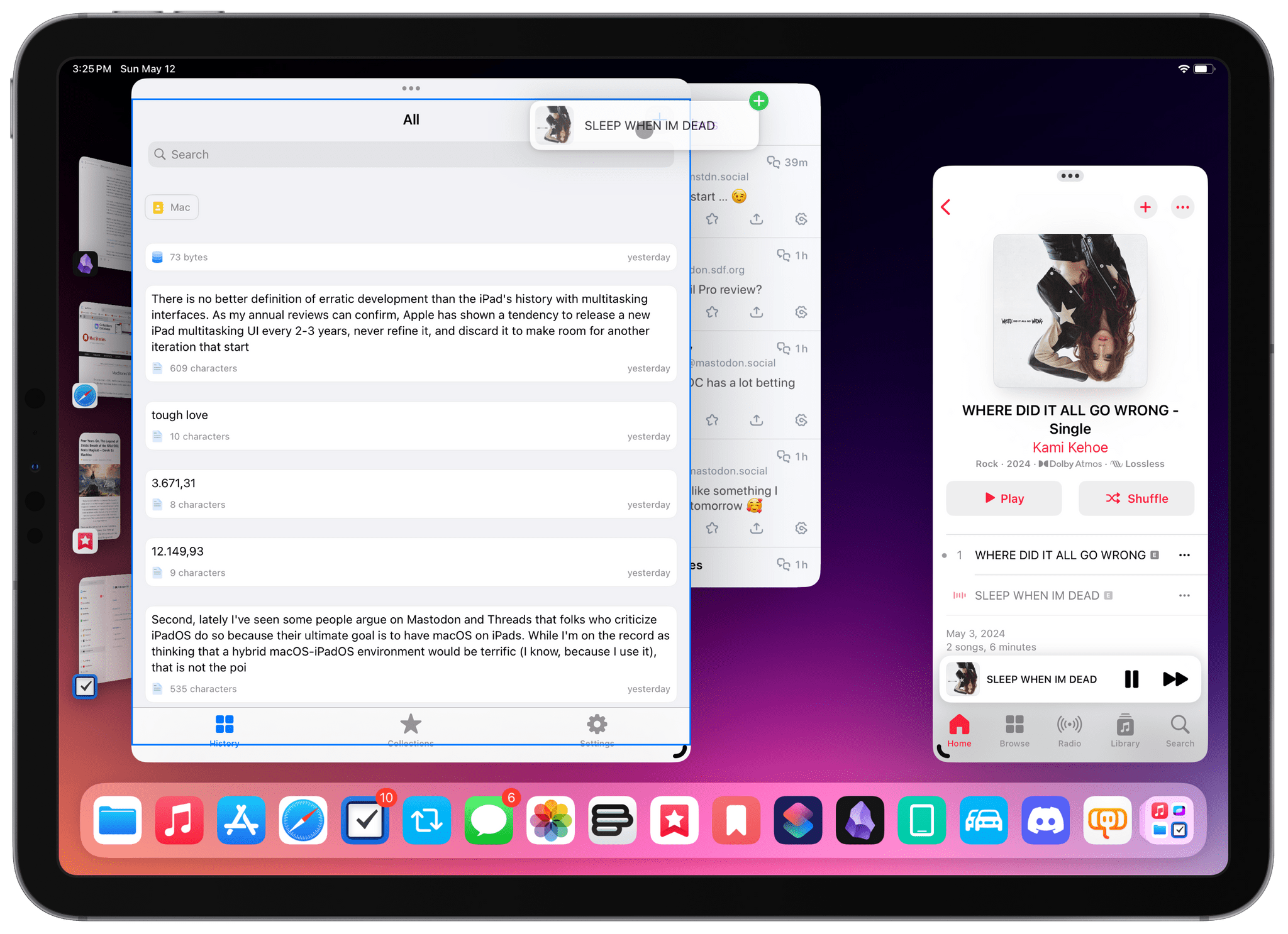 If you want to use a clipboard manager on iPad (pictured: PastePal), you have to keep the app open, just like on an iPhone.