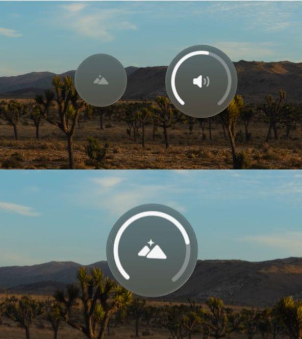By default, a turn of the Digital Crown controls either immersion or volume (top), but the volume dial can be removed (bottom).