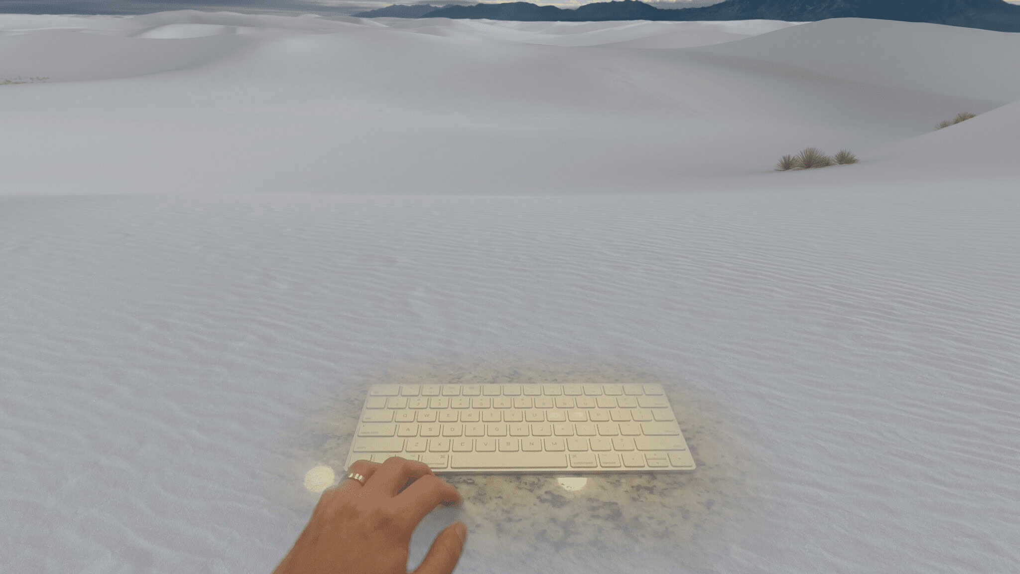 I can see my keyboard through all the white sand.