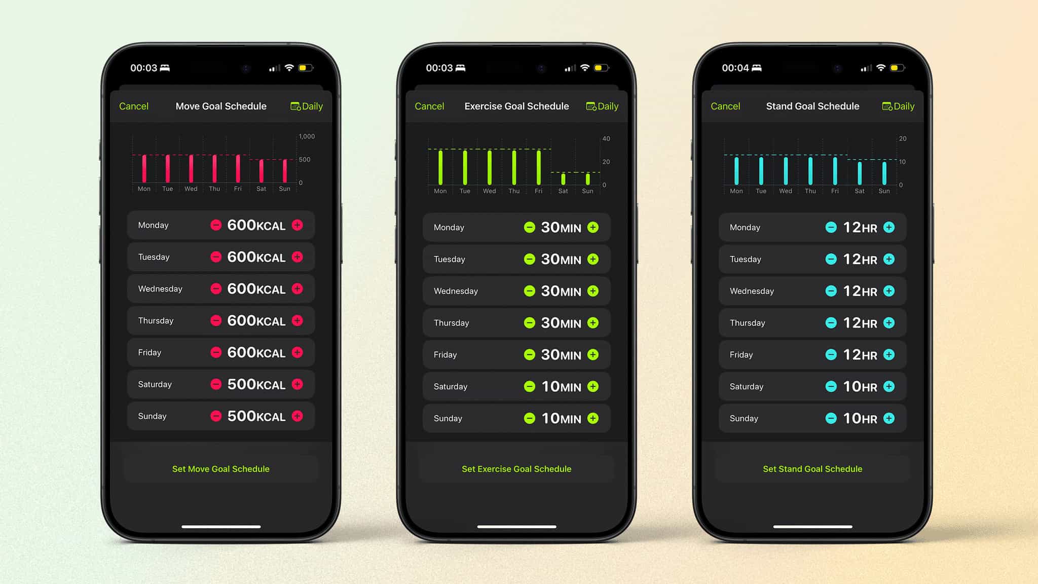 Setting a schedule for your Activity rings.