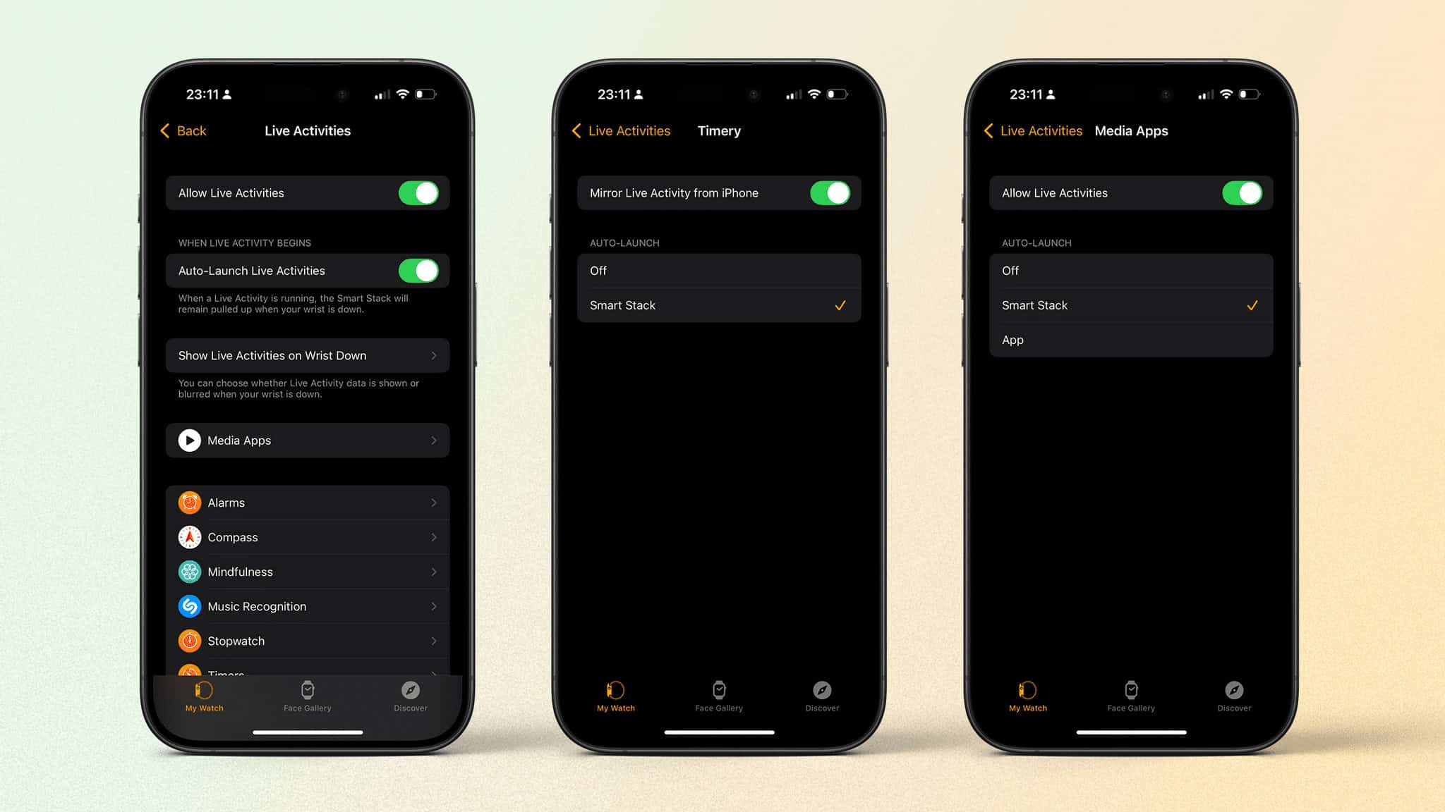 Setting Live Activity settings for the Apple Watch. It takes a while so get comfy.