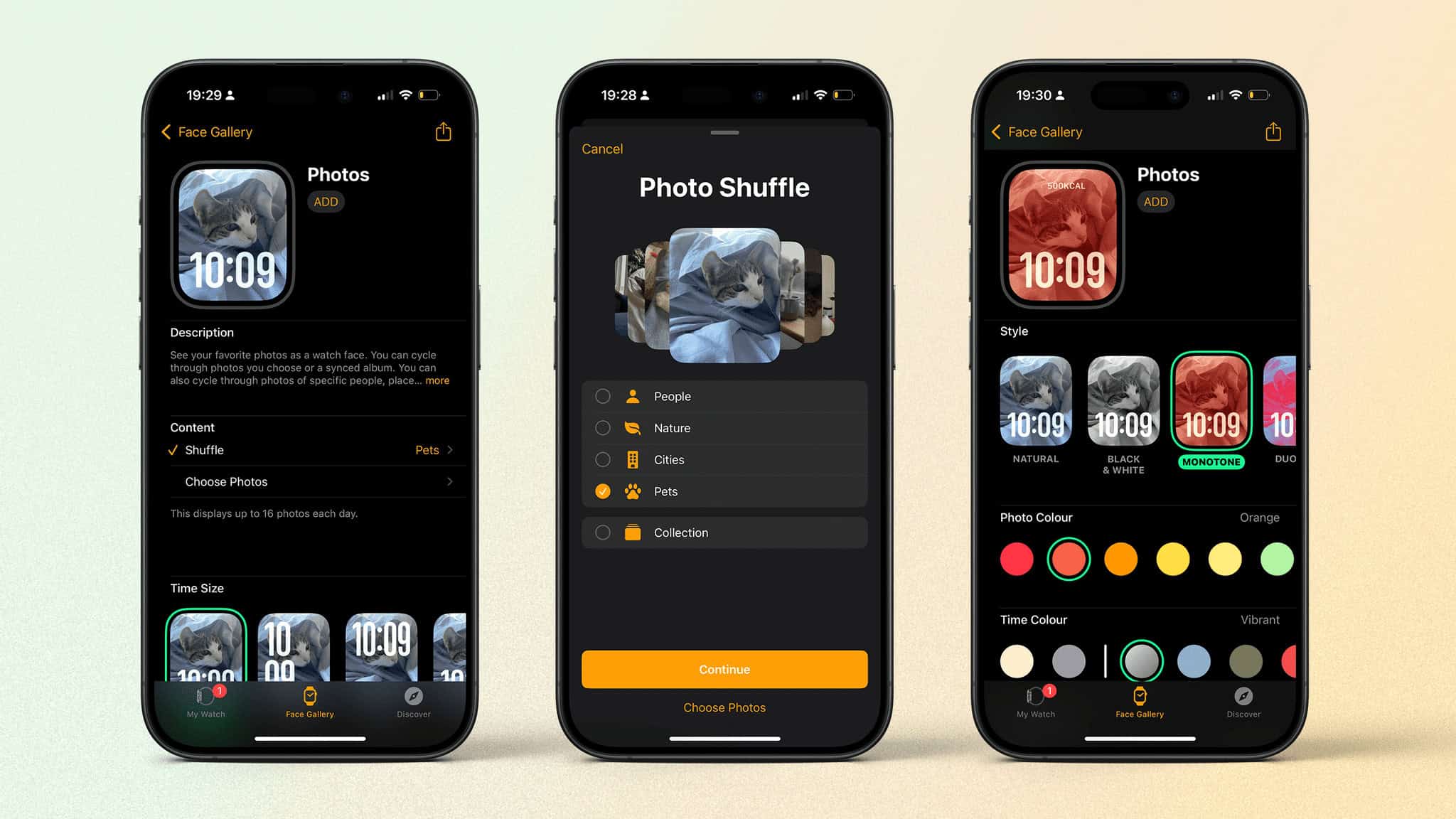 Creating a new photos face in the Watch app on iOS.