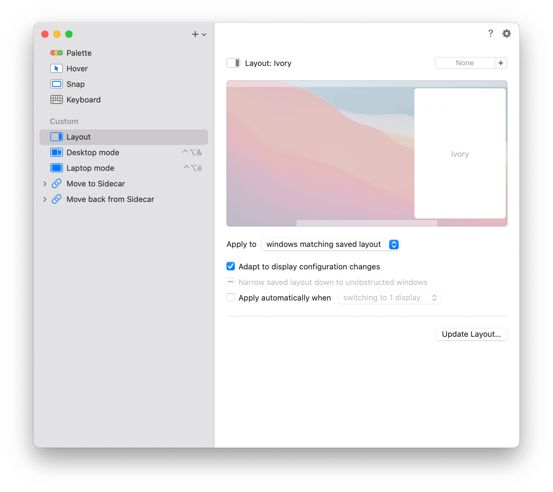 Moom 4 lets you create, chain, save, and restore custom window layouts.