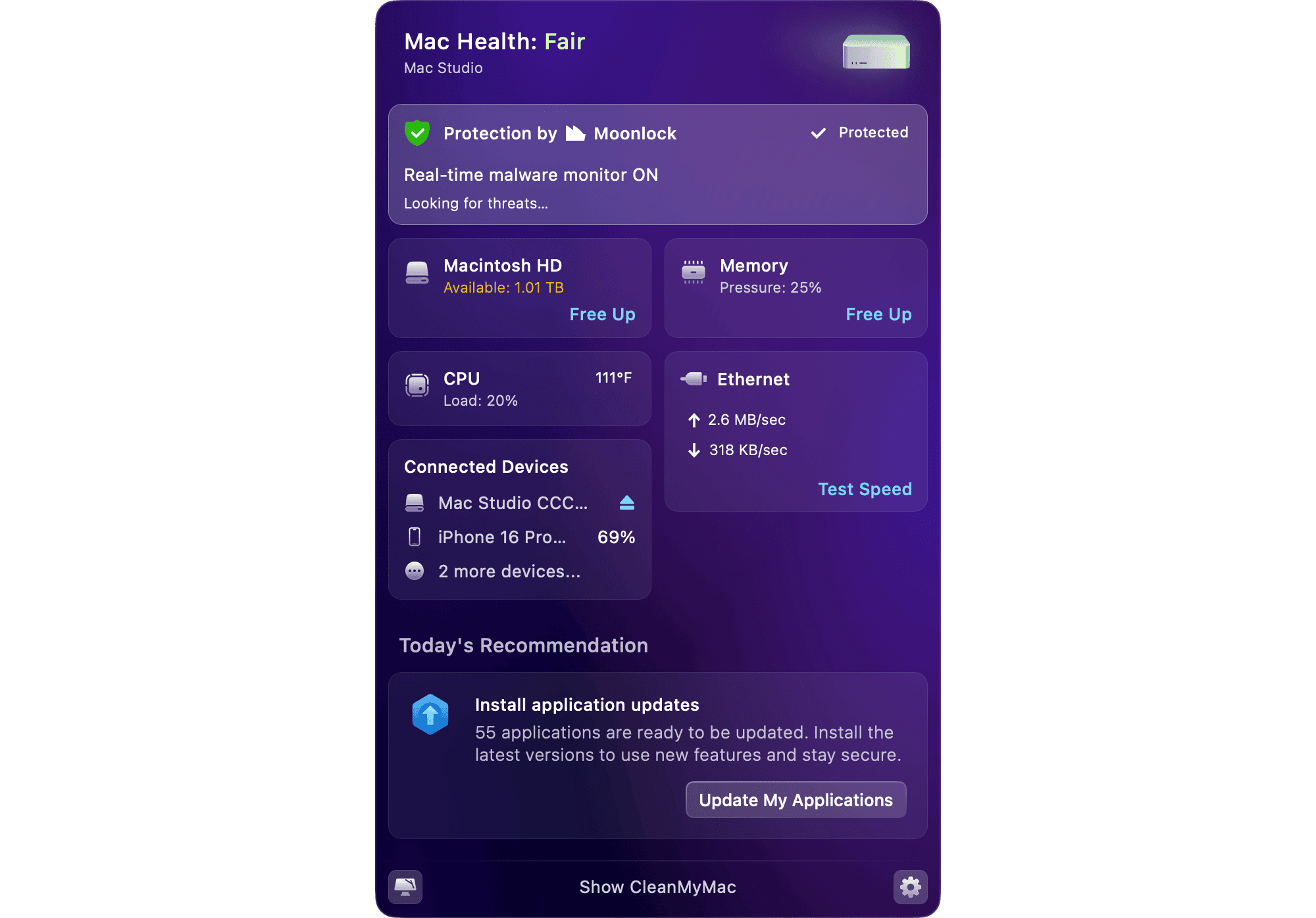 CleanMyMac's menu bar item.