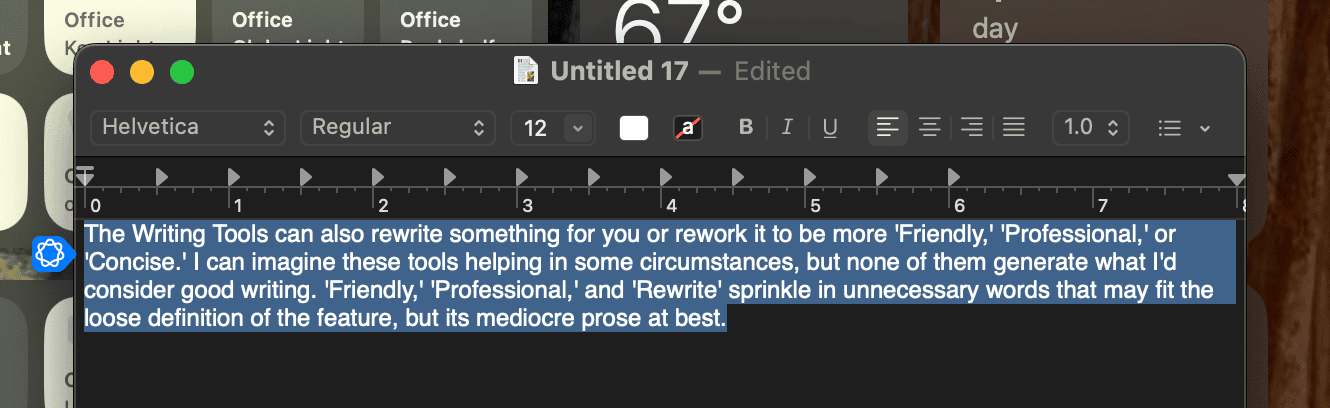 macOS Sequoia displays a tiny Apple Intelligence icon when you highlight text.
