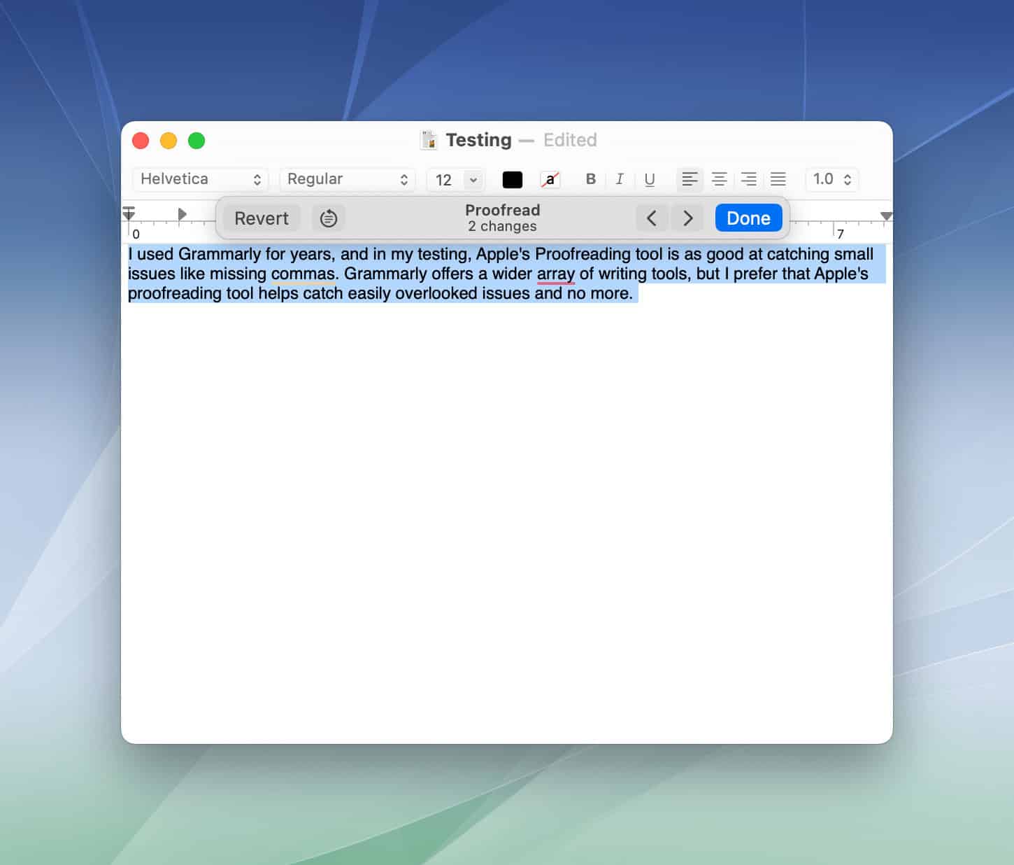 The UI for stepping through suggested edits in TextEdit.