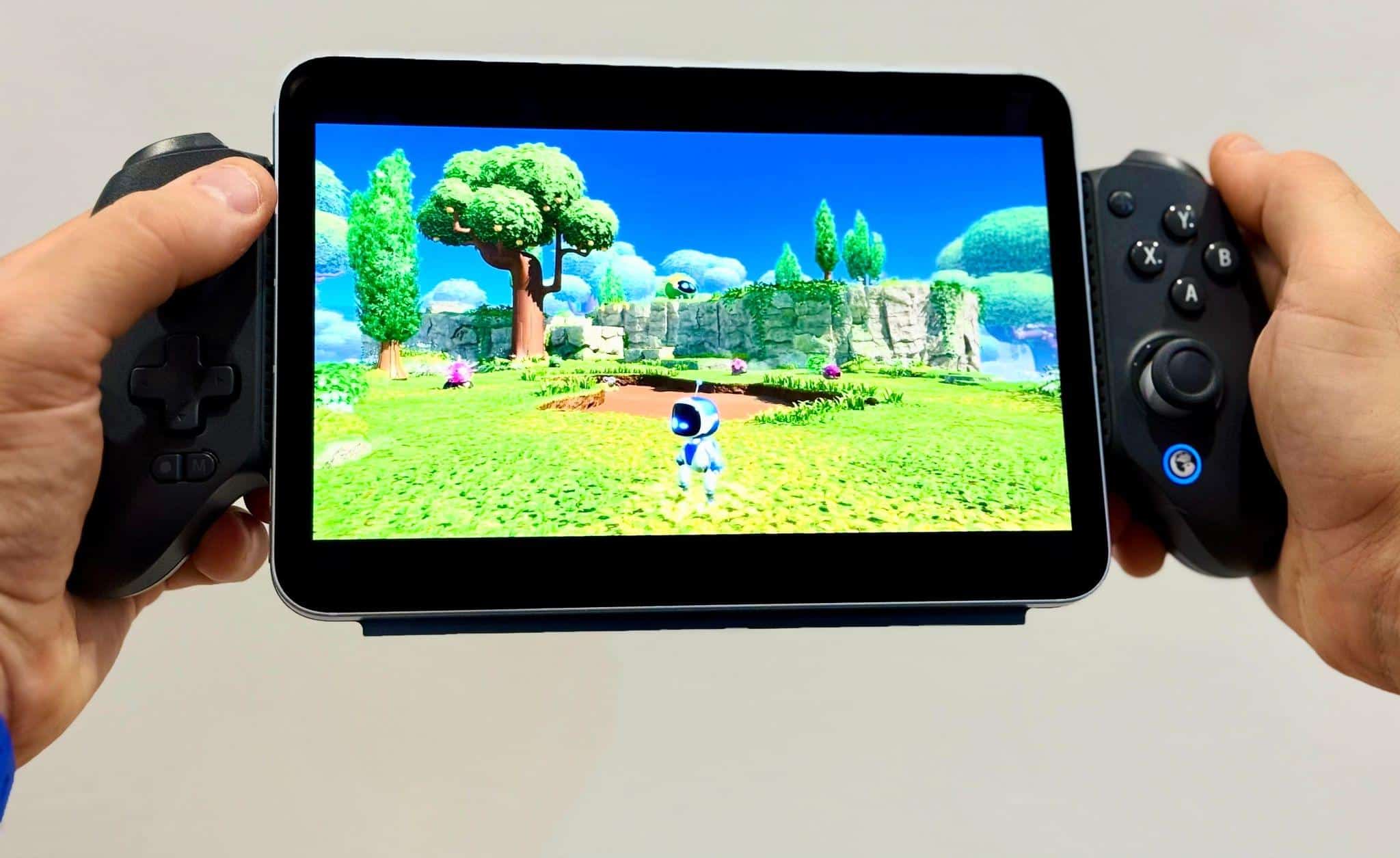 The new iPad mini running Astro Bot from my PS5. I'm using the [GameSir G8 Plus controller](https://amzn.to/4eTYhXi) here.