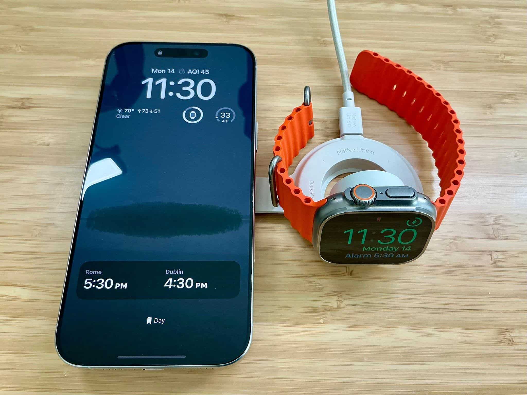 Charging an iPhone and Apple Watch at 15 and 5W, respectively.