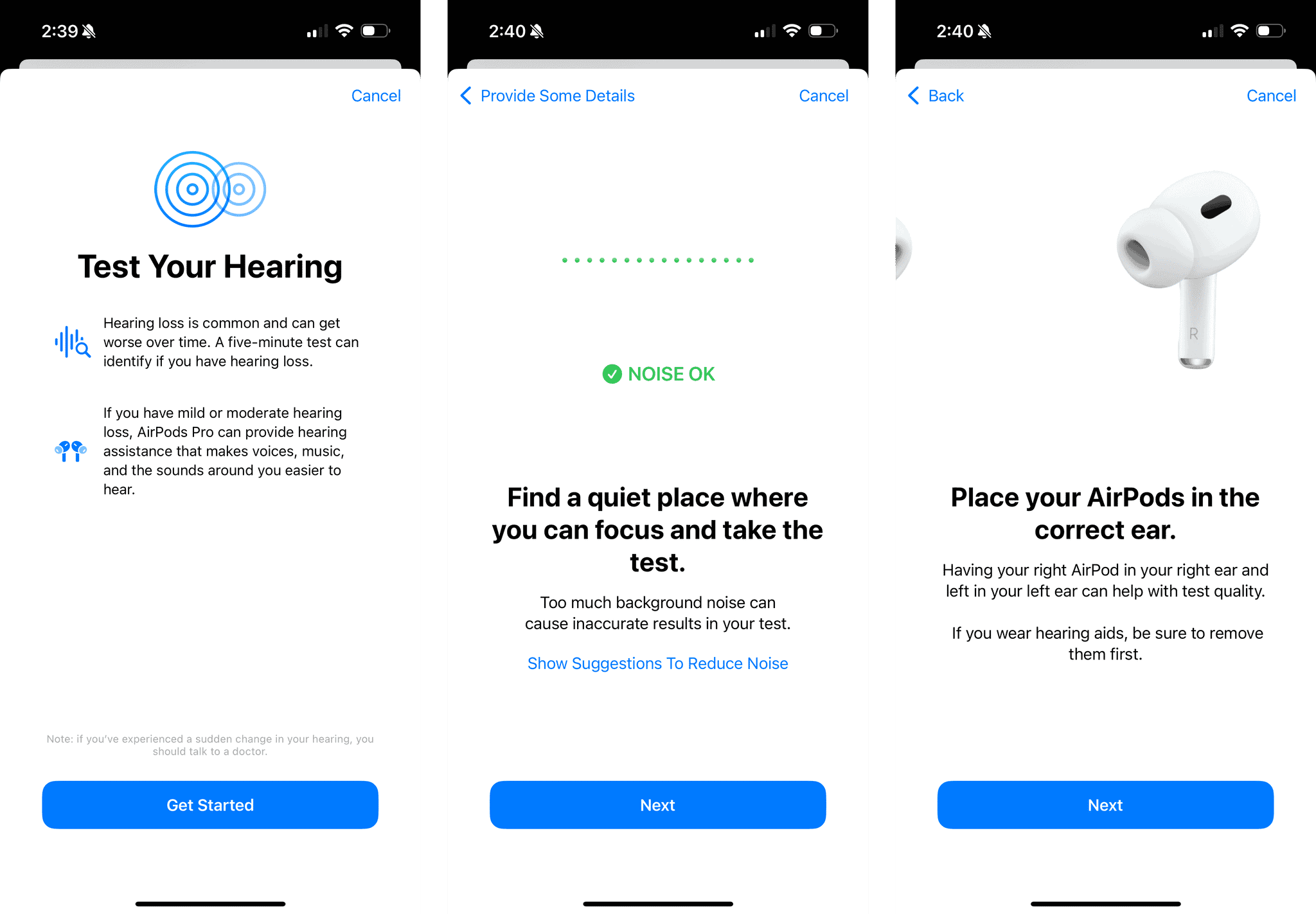 Setting up a hearing test.