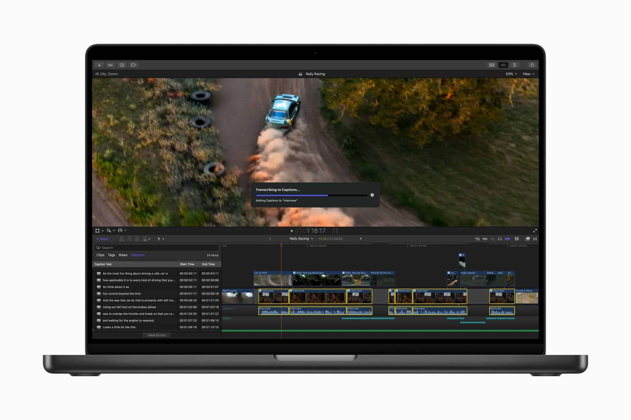 Final Cut Pro for Mac creating closed captions. Source: Apple.