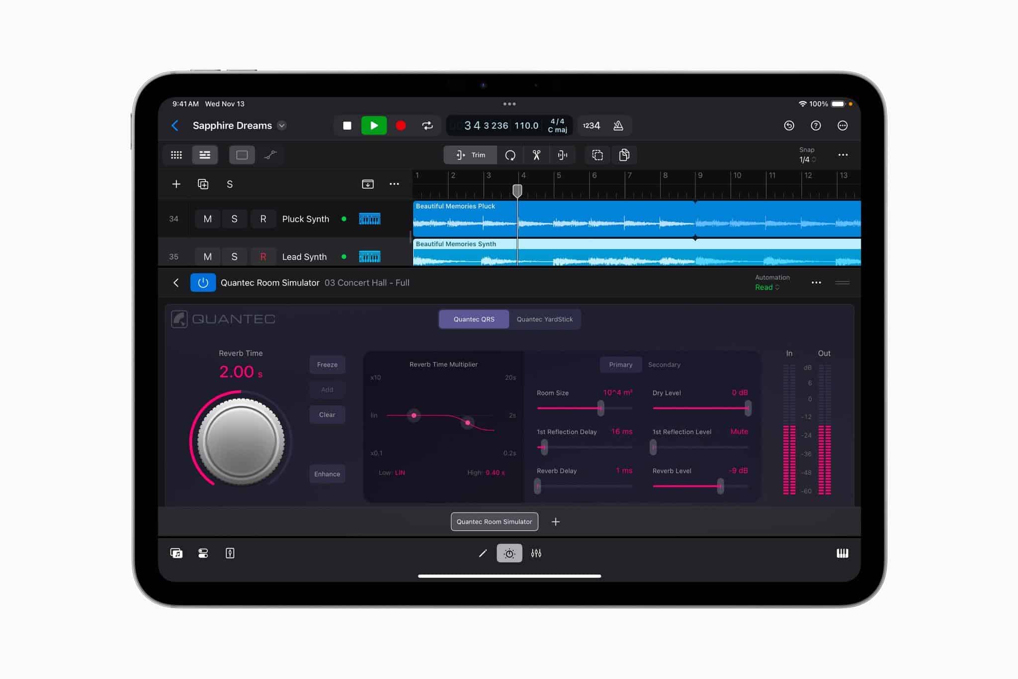 The Quantec Room Simulator plug-in on the iPad. Source: Apple.