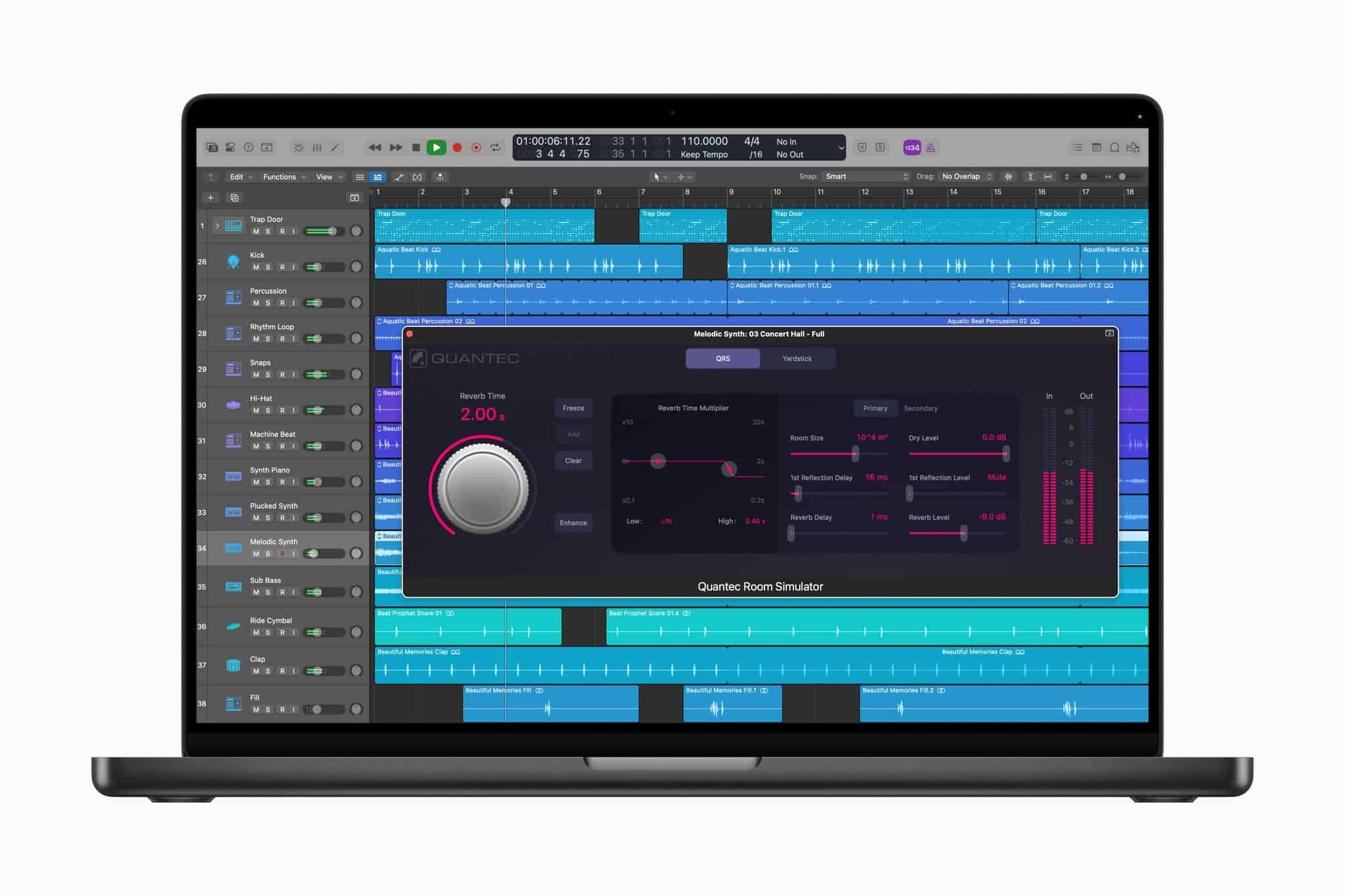 The Quantec Room Simulator plug-in on the Mac. Source: Apple.