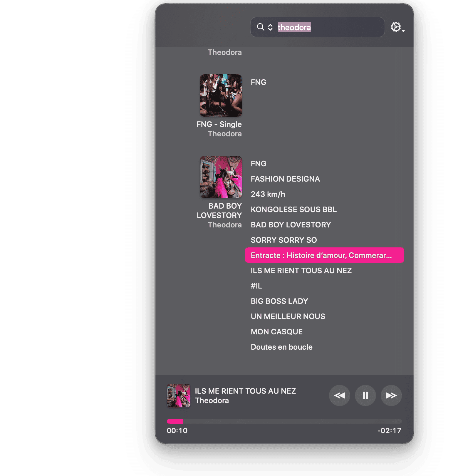 CoverSutra's layout for search results puts the emphasis on album and playlist covers.