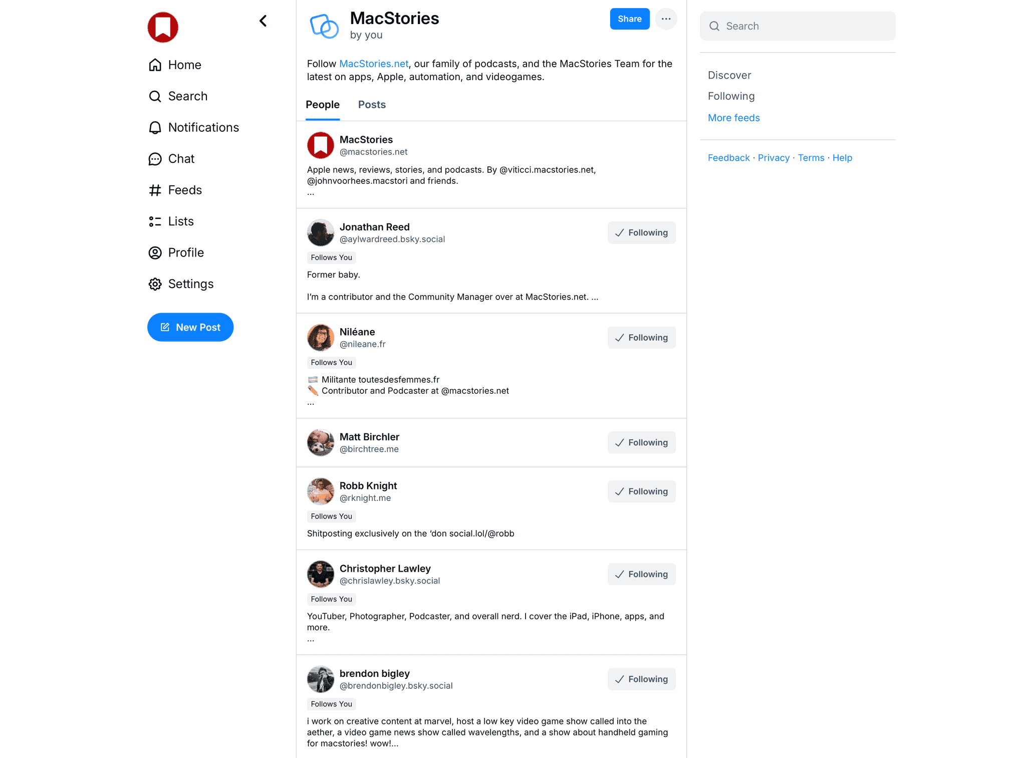 Our [MacStories Starter Pack](https://go.bsky.app/MSyjAAg) includes the accounts for the site, podcasts, writers, and hosts.