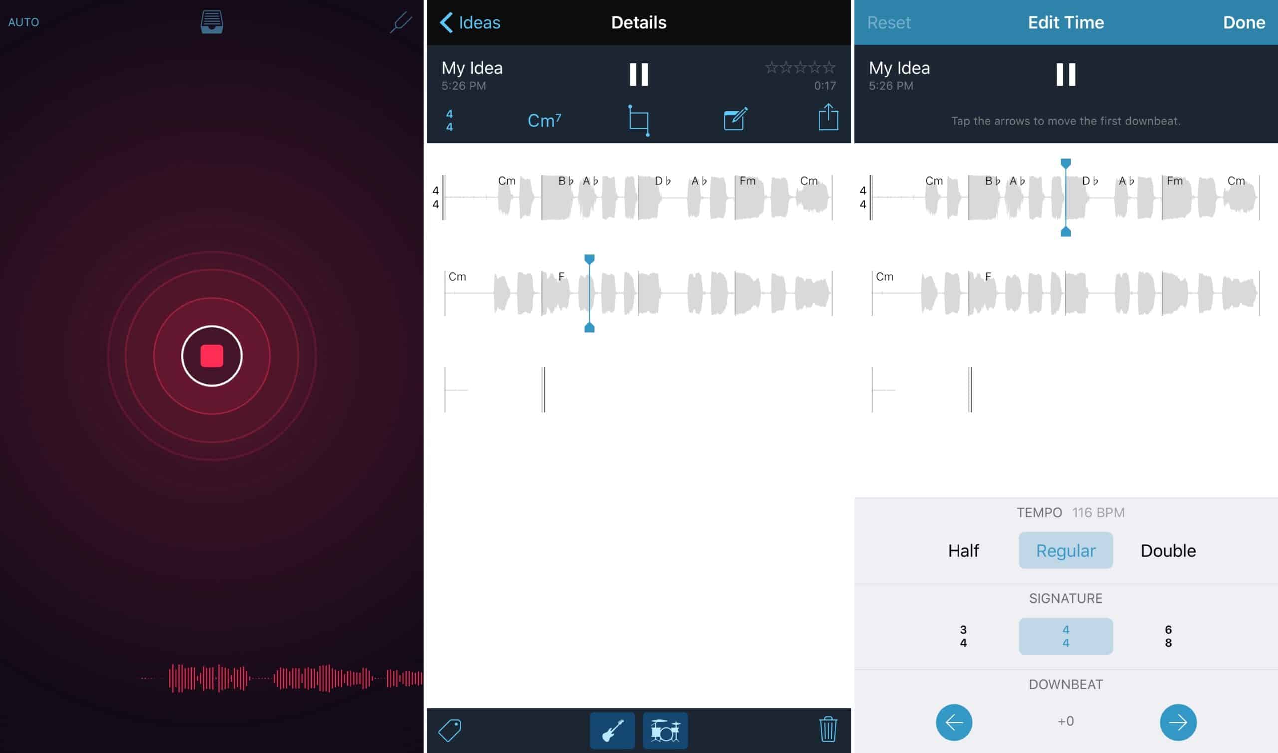 Screenshots from the original Music Memos app.