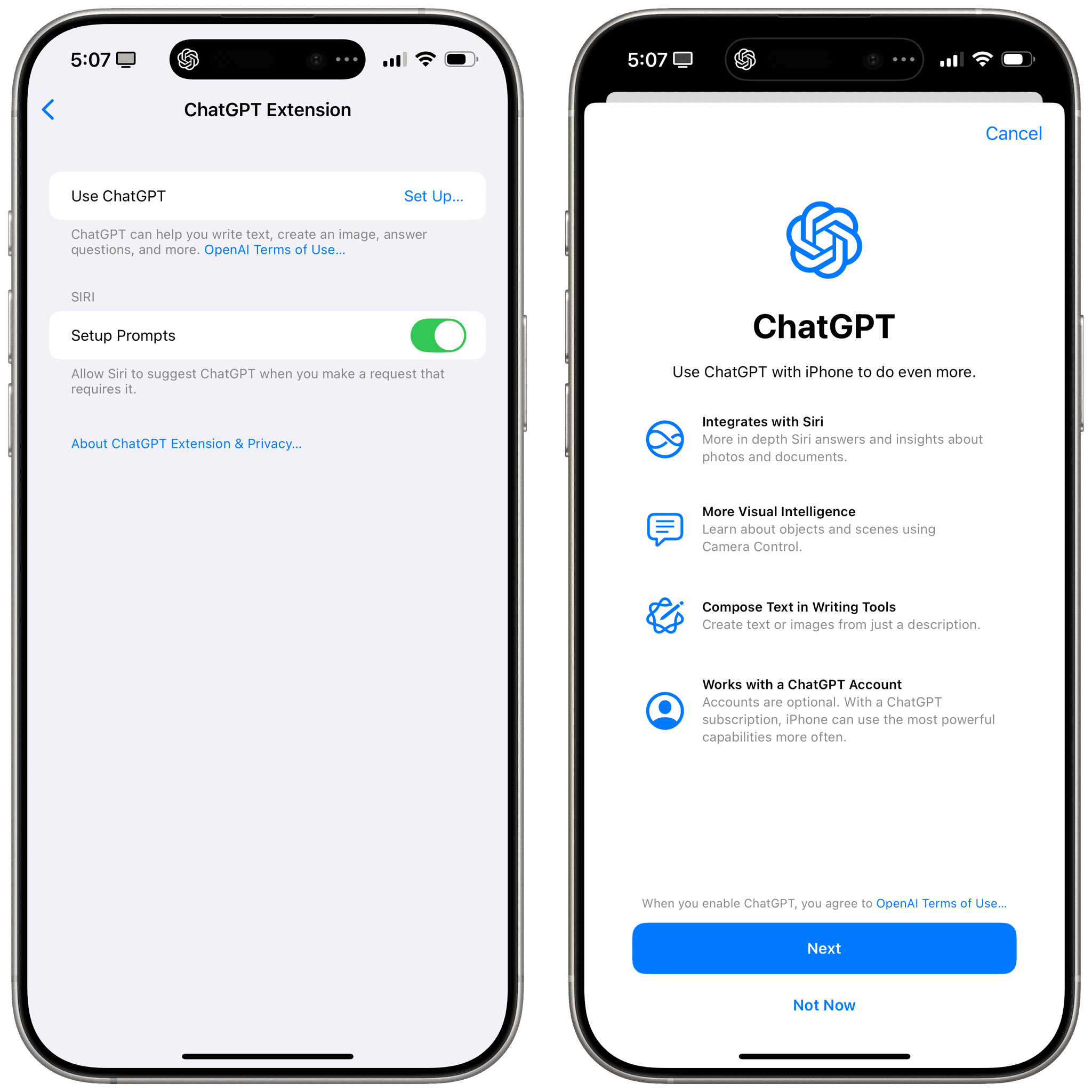 Setting up the ChatGPT extension.