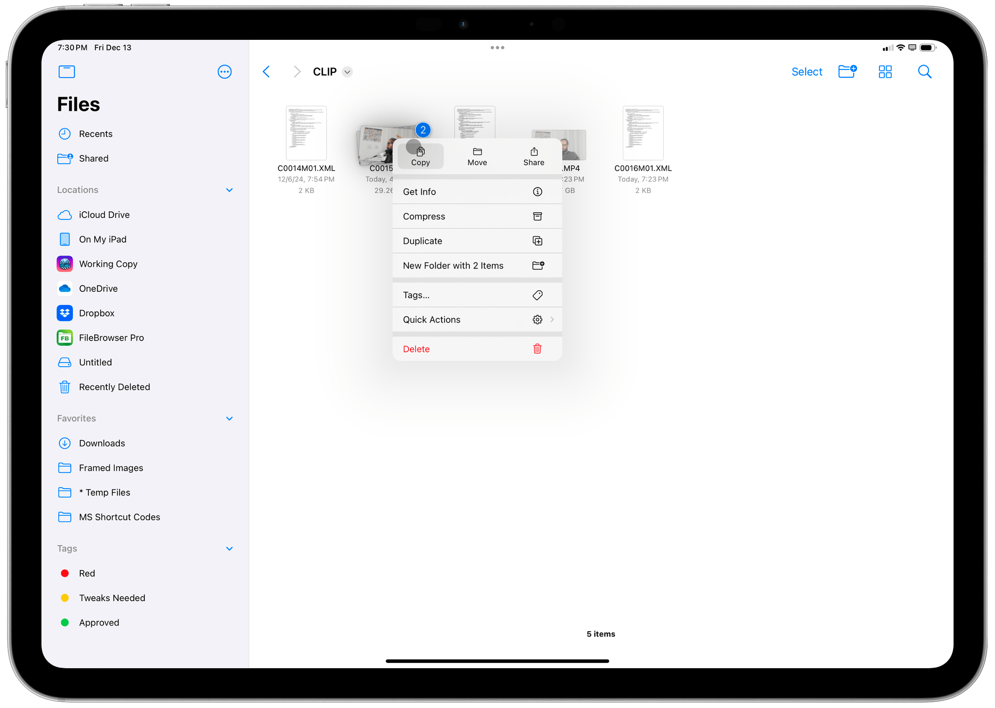 Transferring large video files takes a while, but it works.