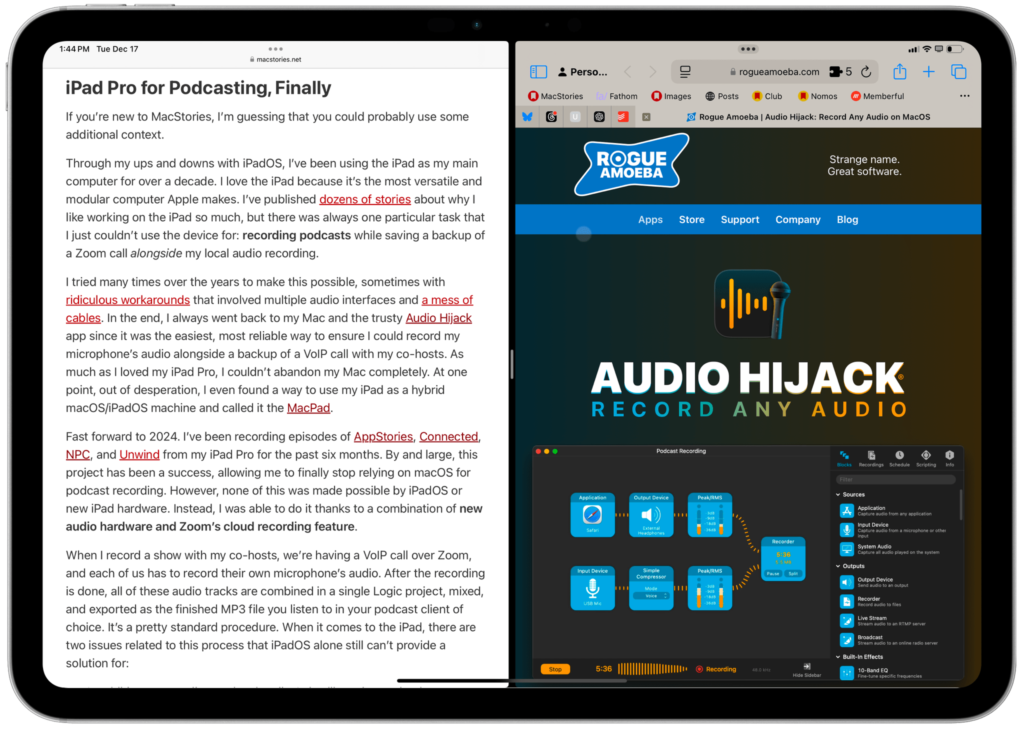 When I drag a link to the side, Split View instantly splits the screen in half with two Safari windows.