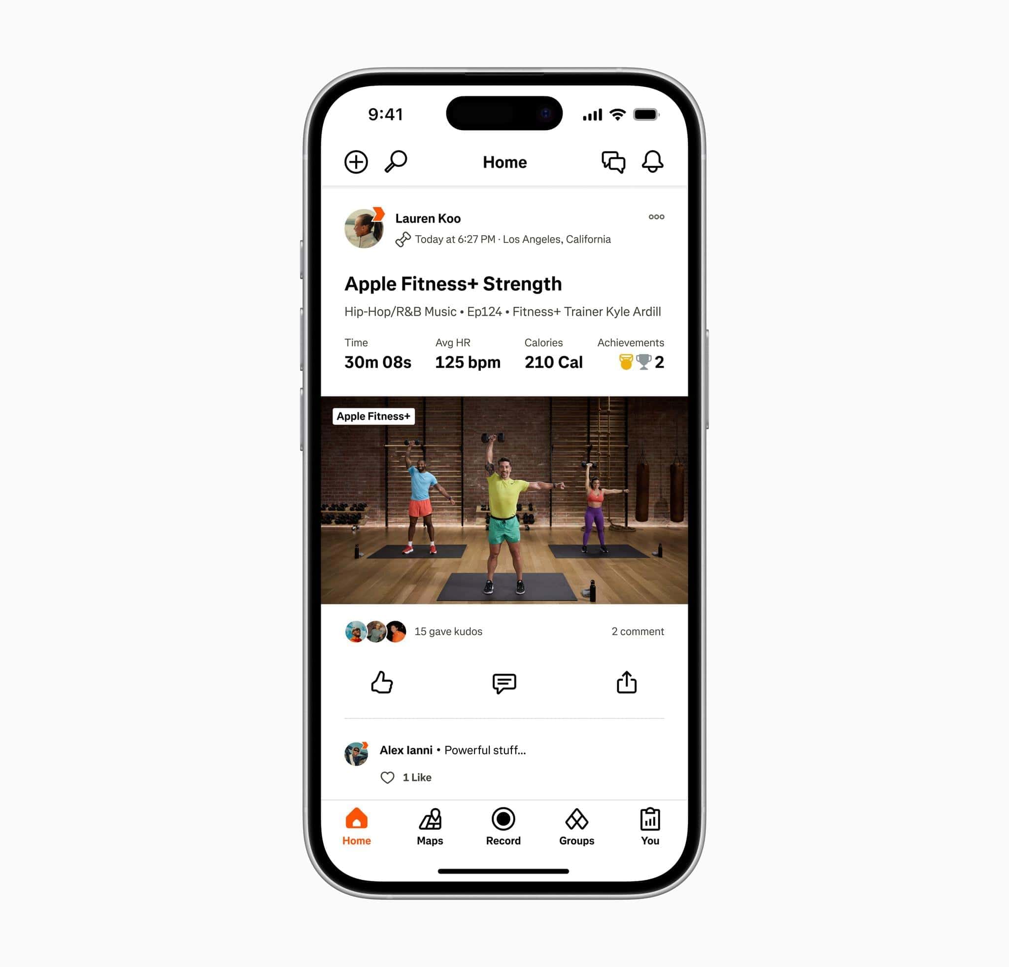 Fitness+ workouts now feature rich details when shared to Strava. Source: Apple.