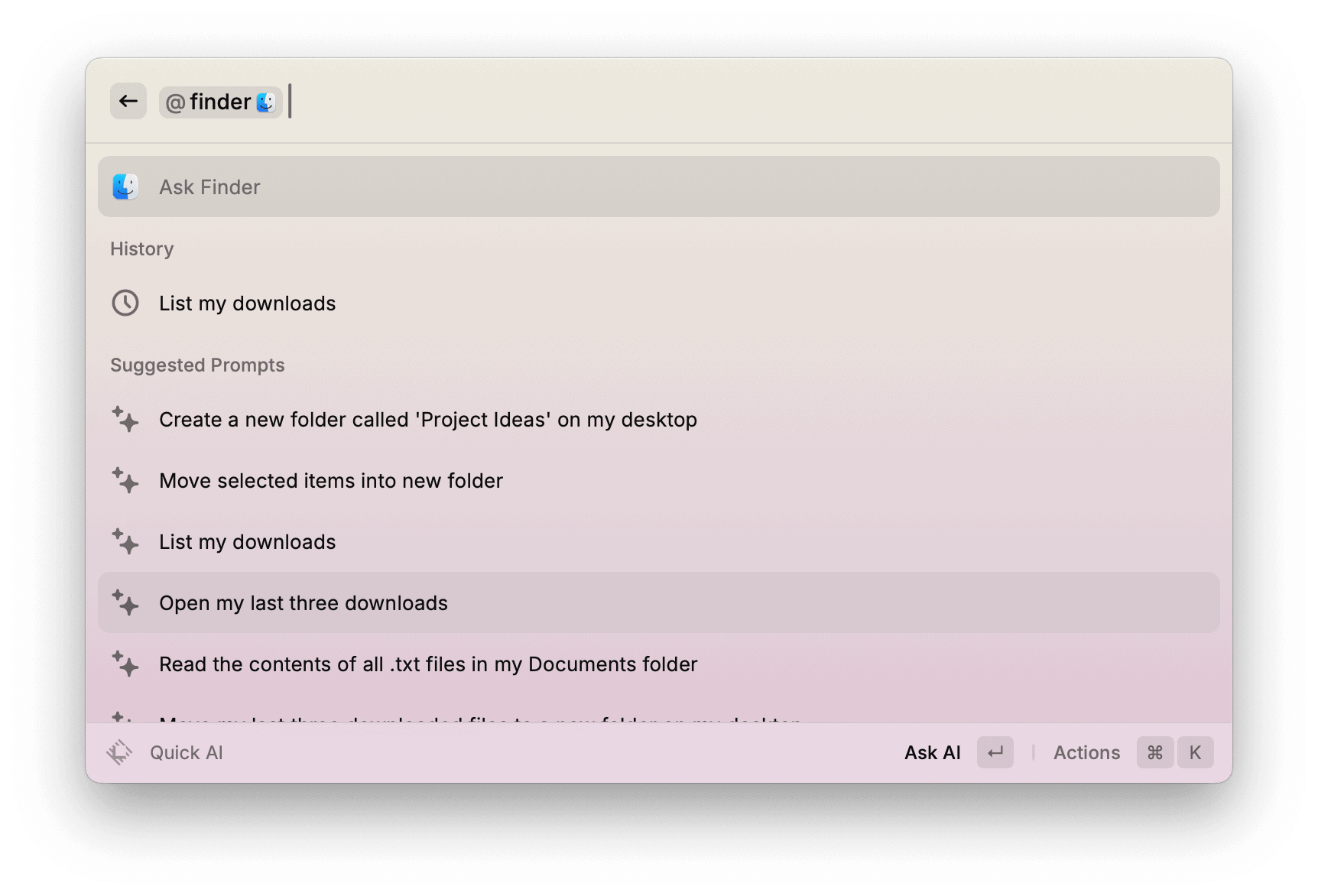 Once an AI Extension is selected, continue typing using natural language, or select one of the suggested prompts.
