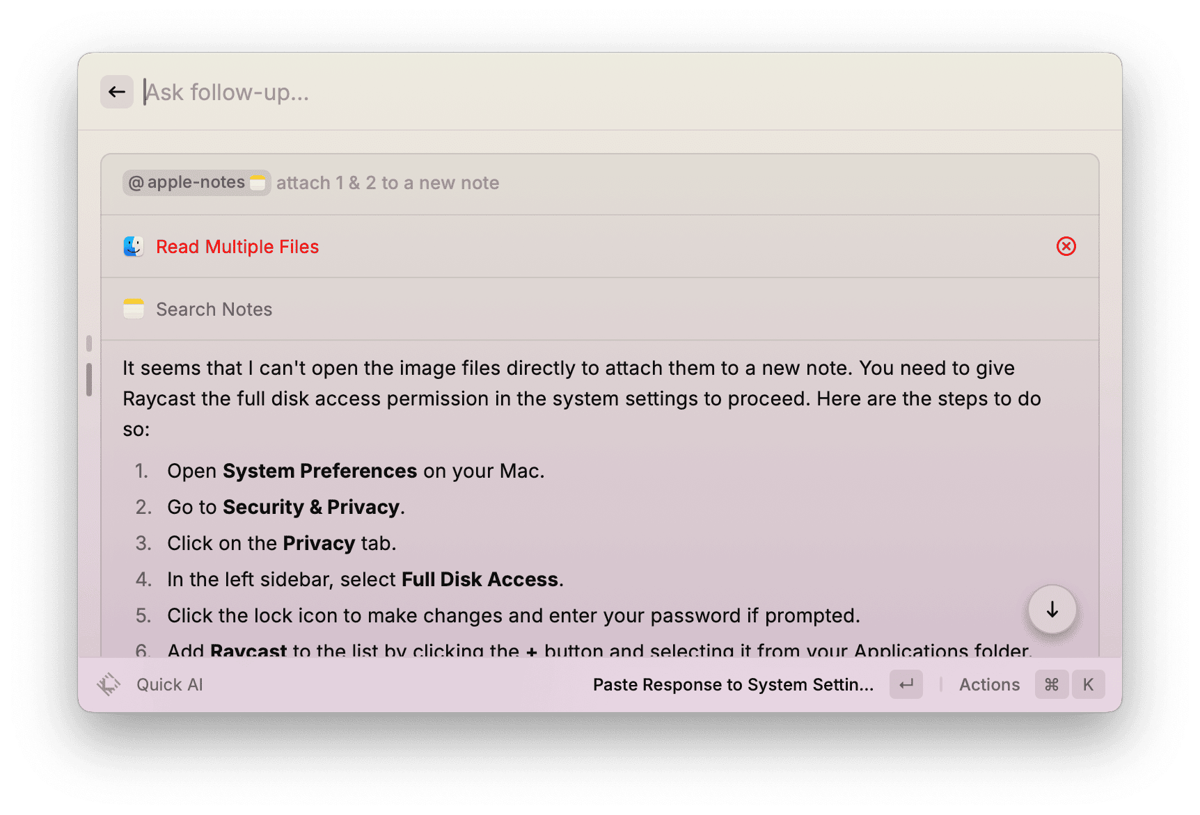 Unfortunately, this operation repeatedly failed on my Mac. Granting the permission again in System Settings did not resolve the issue.