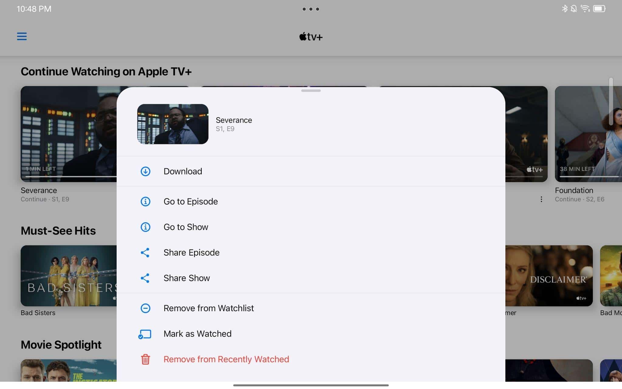 Episode options.