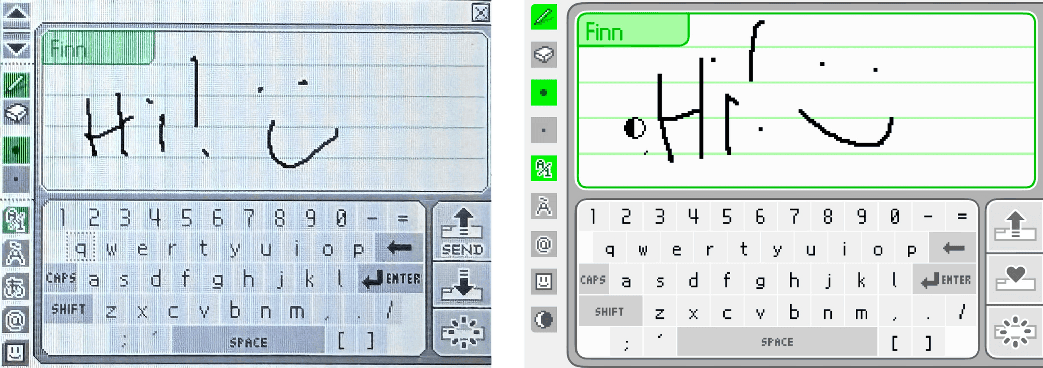 PictoChat on a DS (left) and the PicoChat for iMessage app (right).