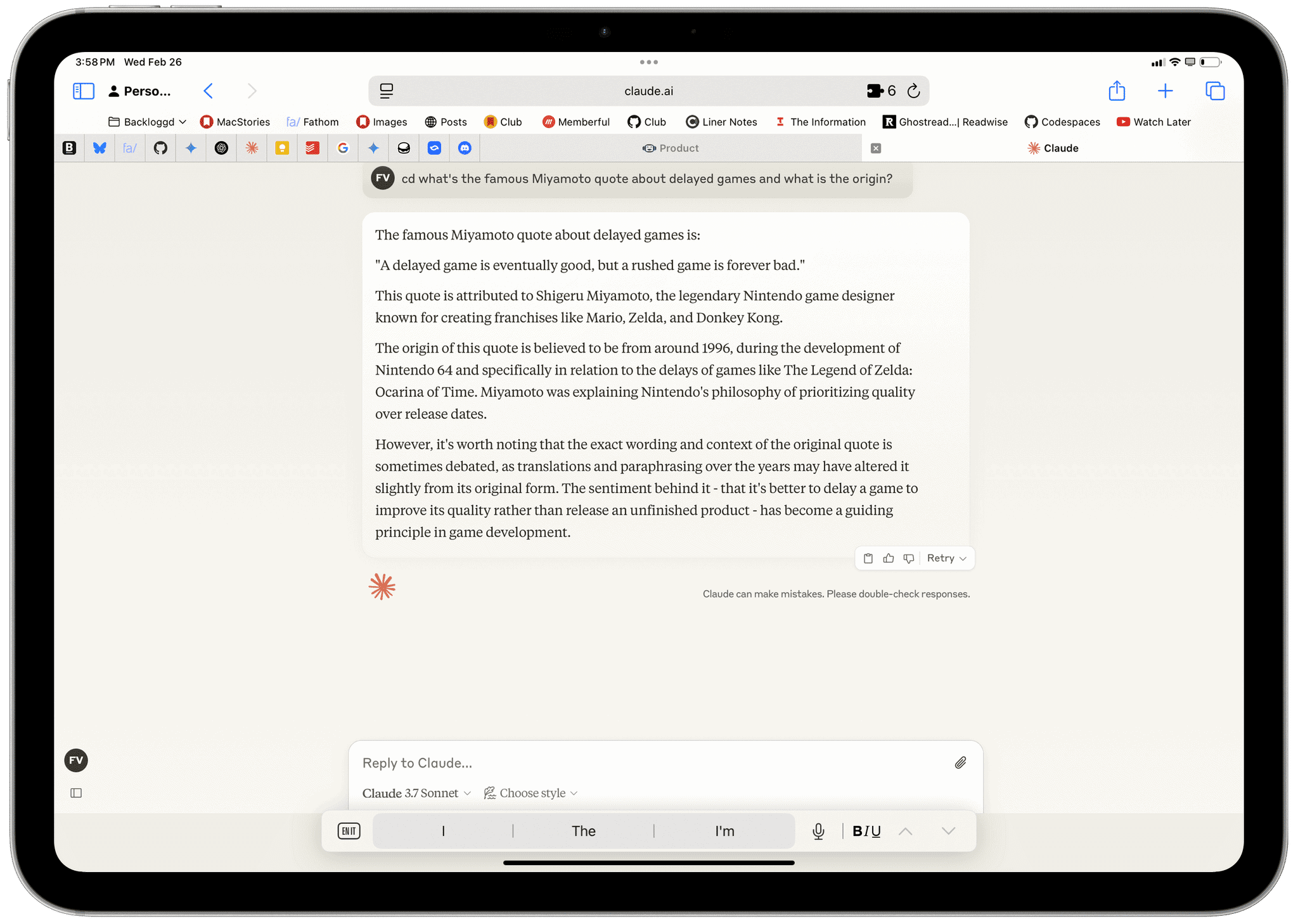 …which gets redirected to Claude, where I can press Return to search.