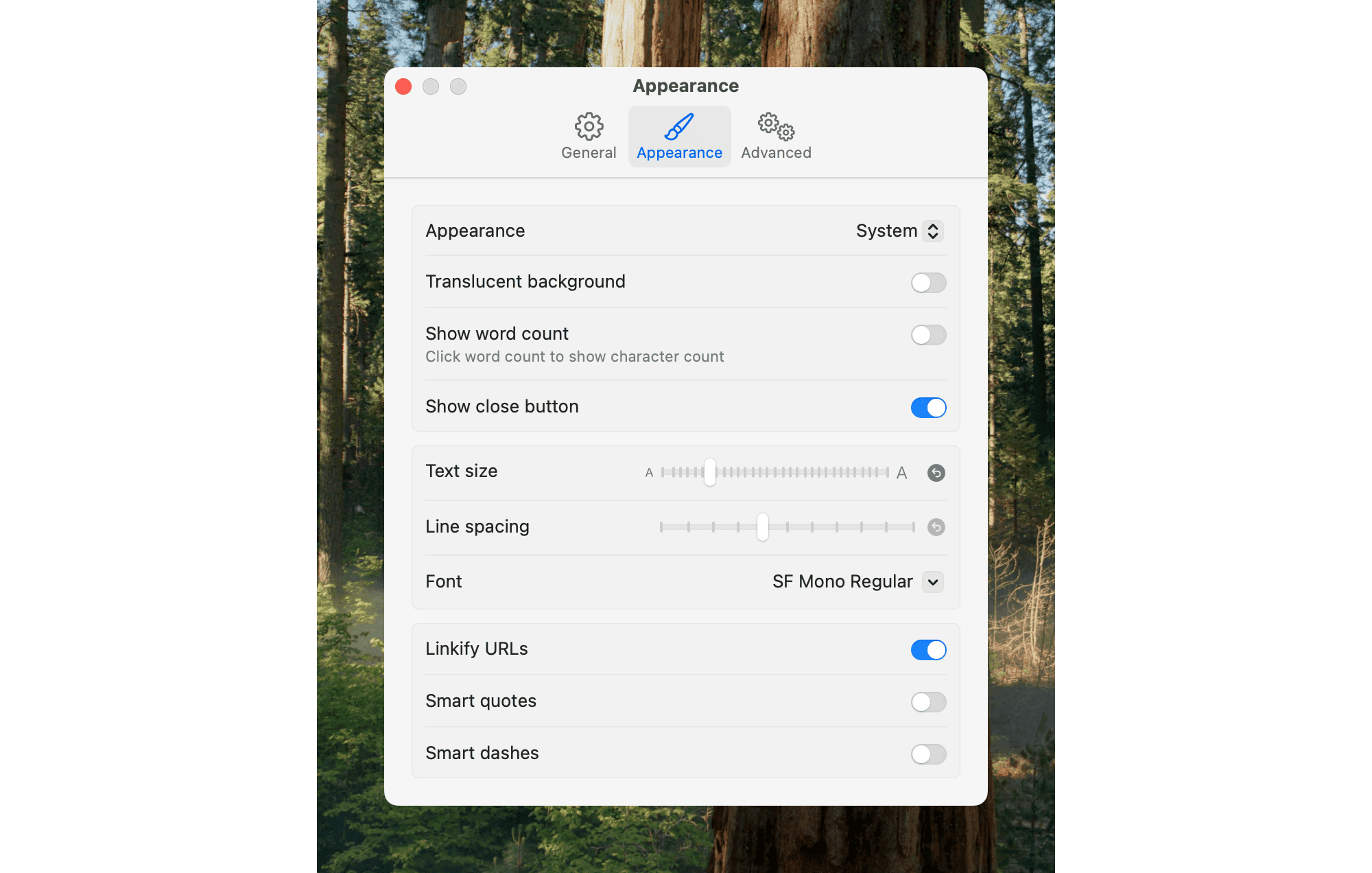Some of Scratchpad's macOS settings.