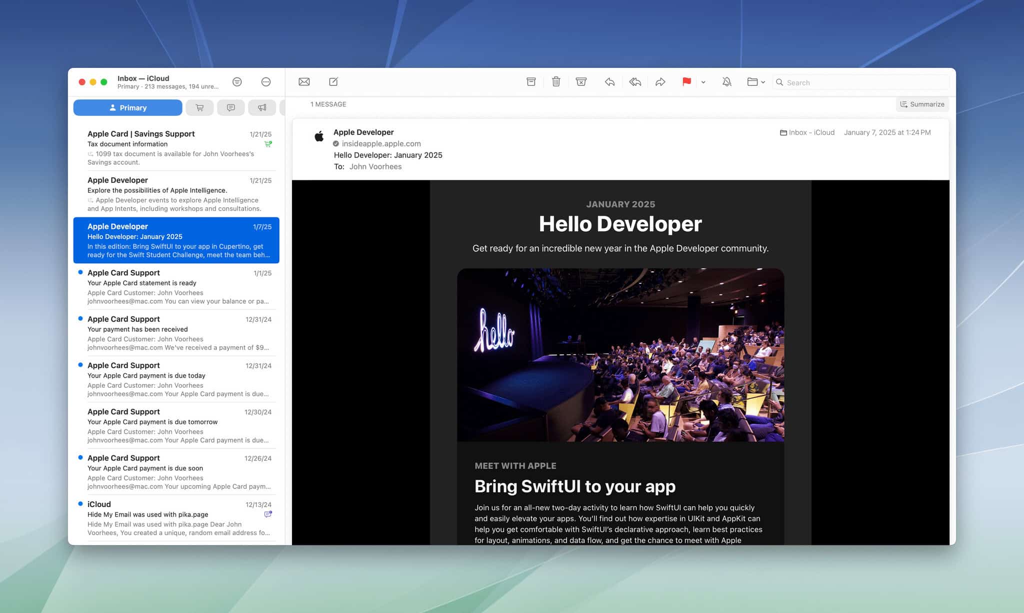 Categories in Mail for macOS.