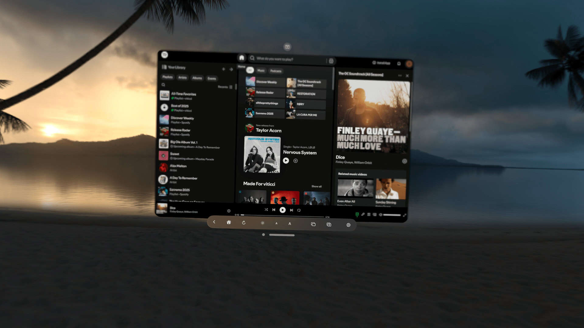 No Spotify app for visionOS? Not a problem with Web Apps, which lets me use the desktop web player while enjoying the Bora Bora scenery.