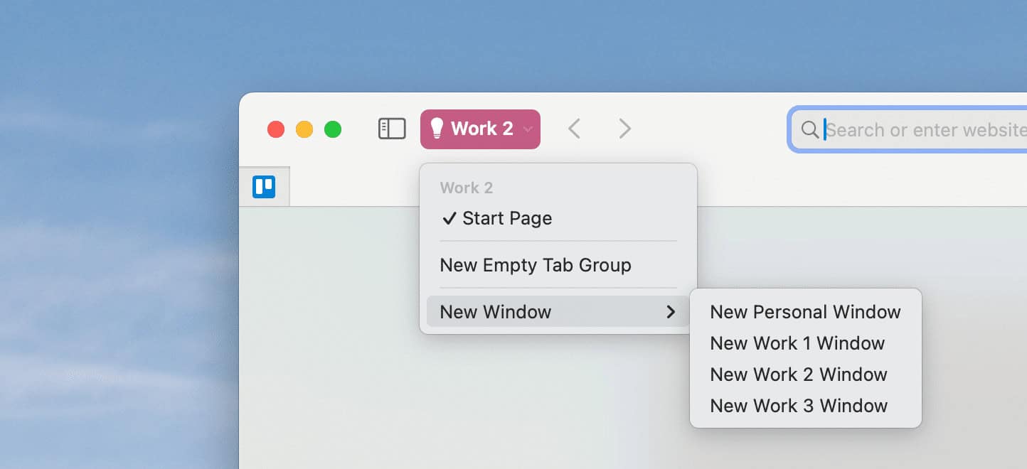 The prominent tab group and profile switcher in Safari hides your profiles in a submenu.