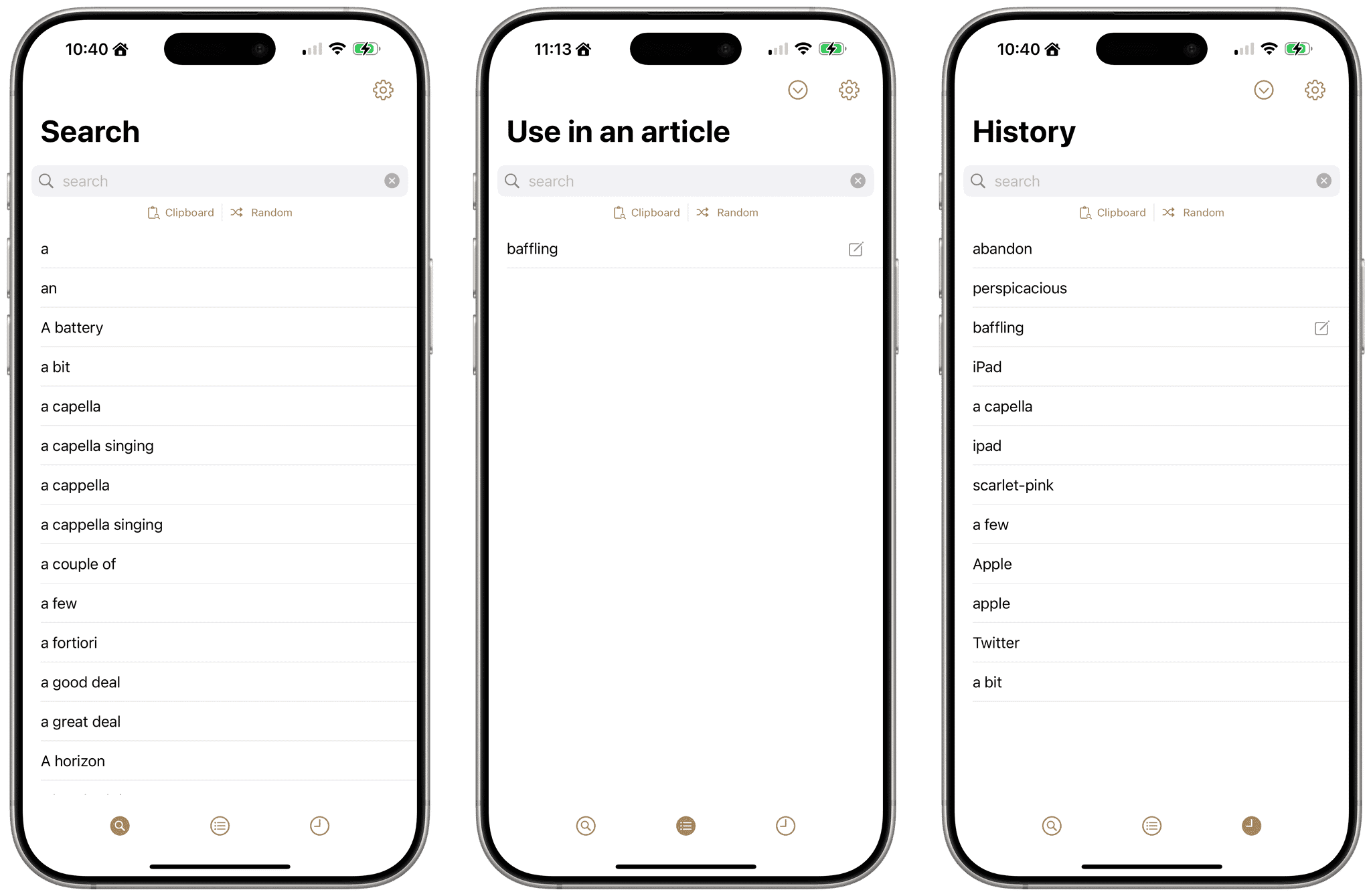 Terminology's three main views.
