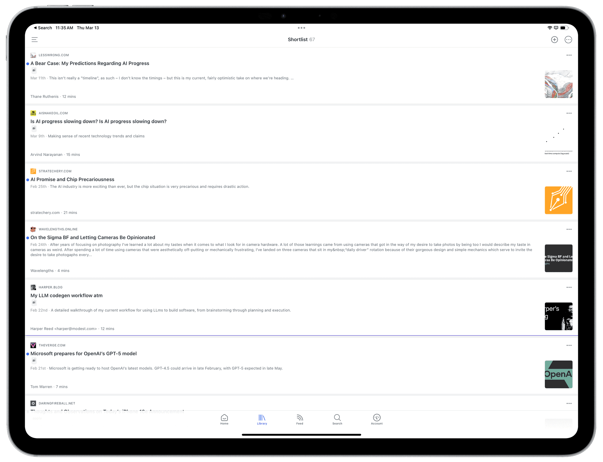 Readwise Reader for iPad.