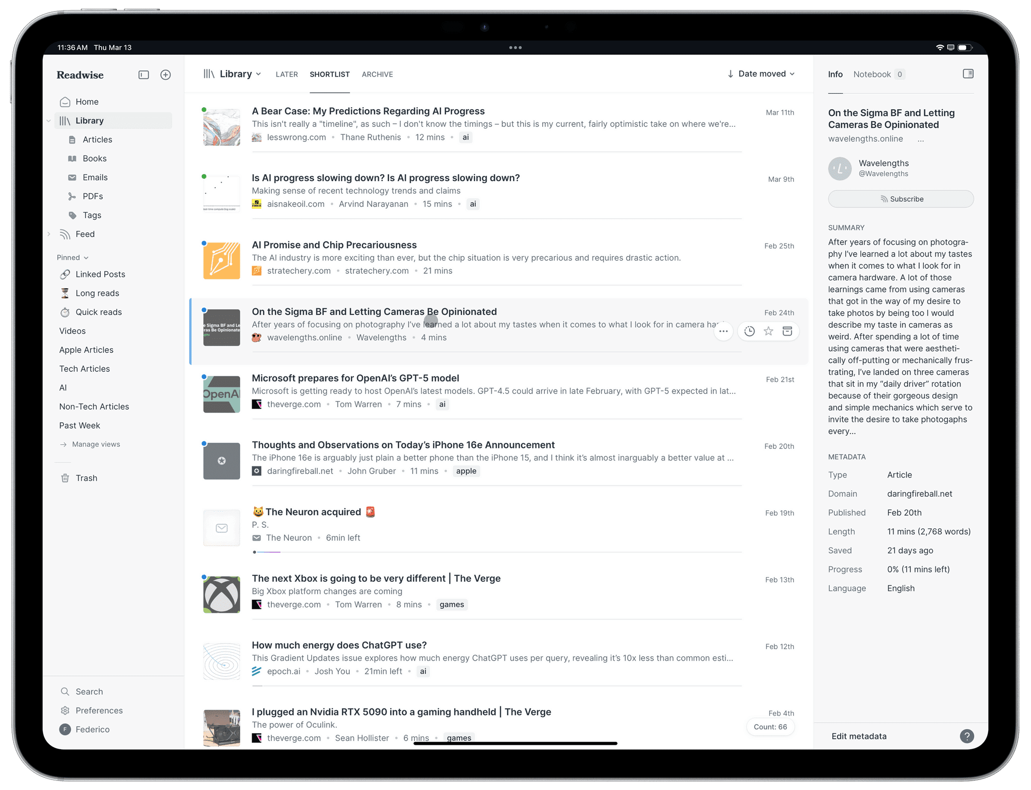 A very different Reader experience via its PWA.