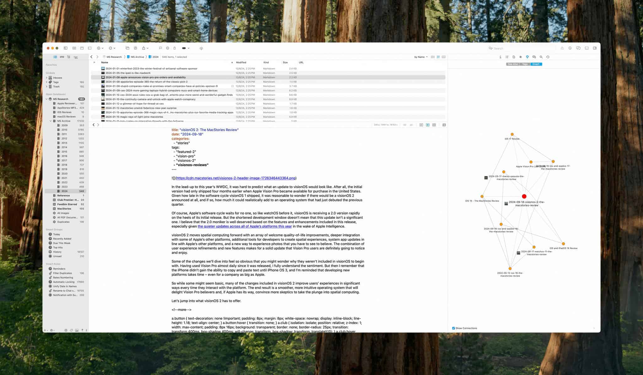 DEVONthink can generate a graph of connections between your documents.