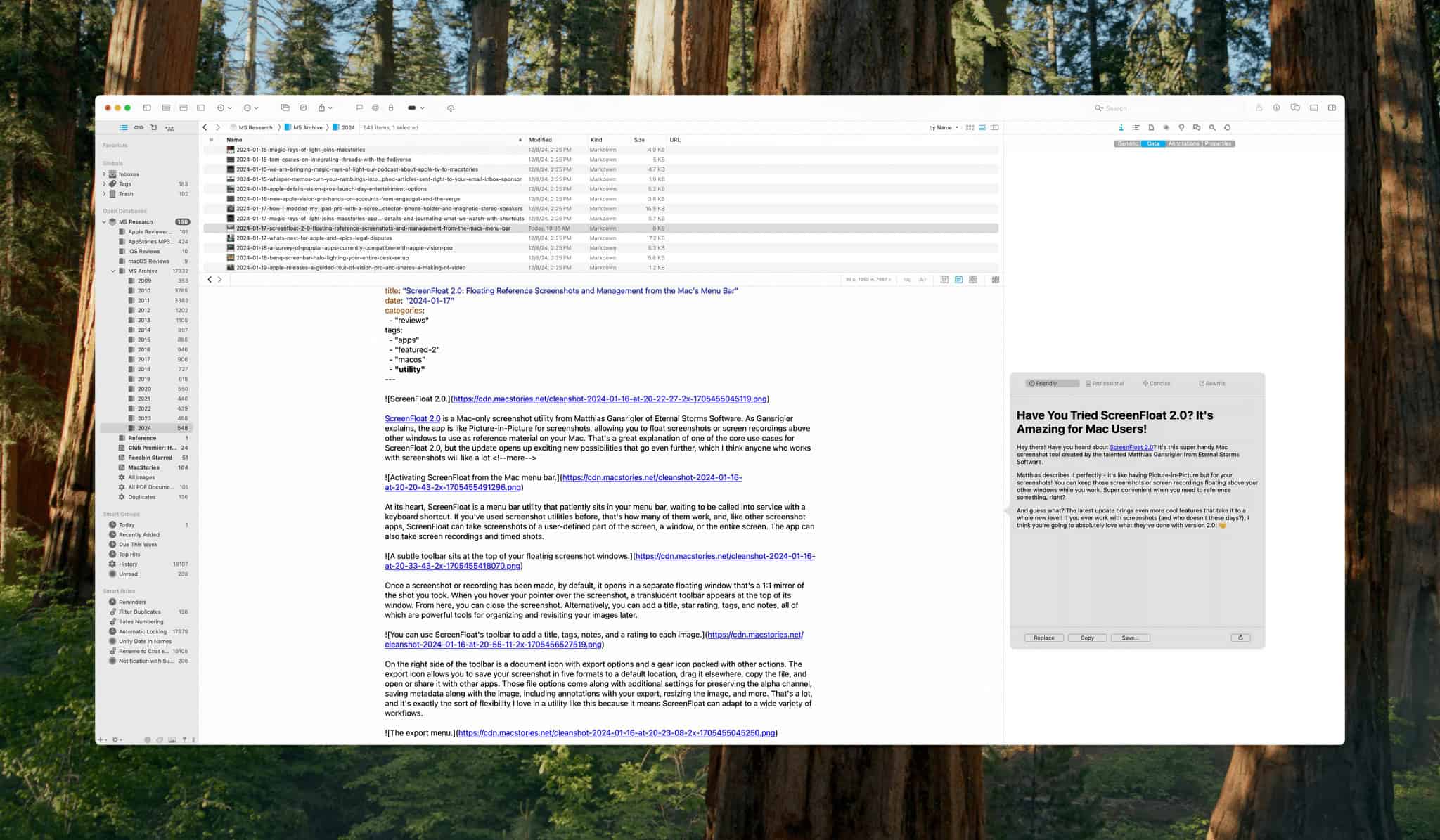 I'm not a fan of changing writing styles with AI, but it's an option in DEVONthink, just like it is in macOS.
