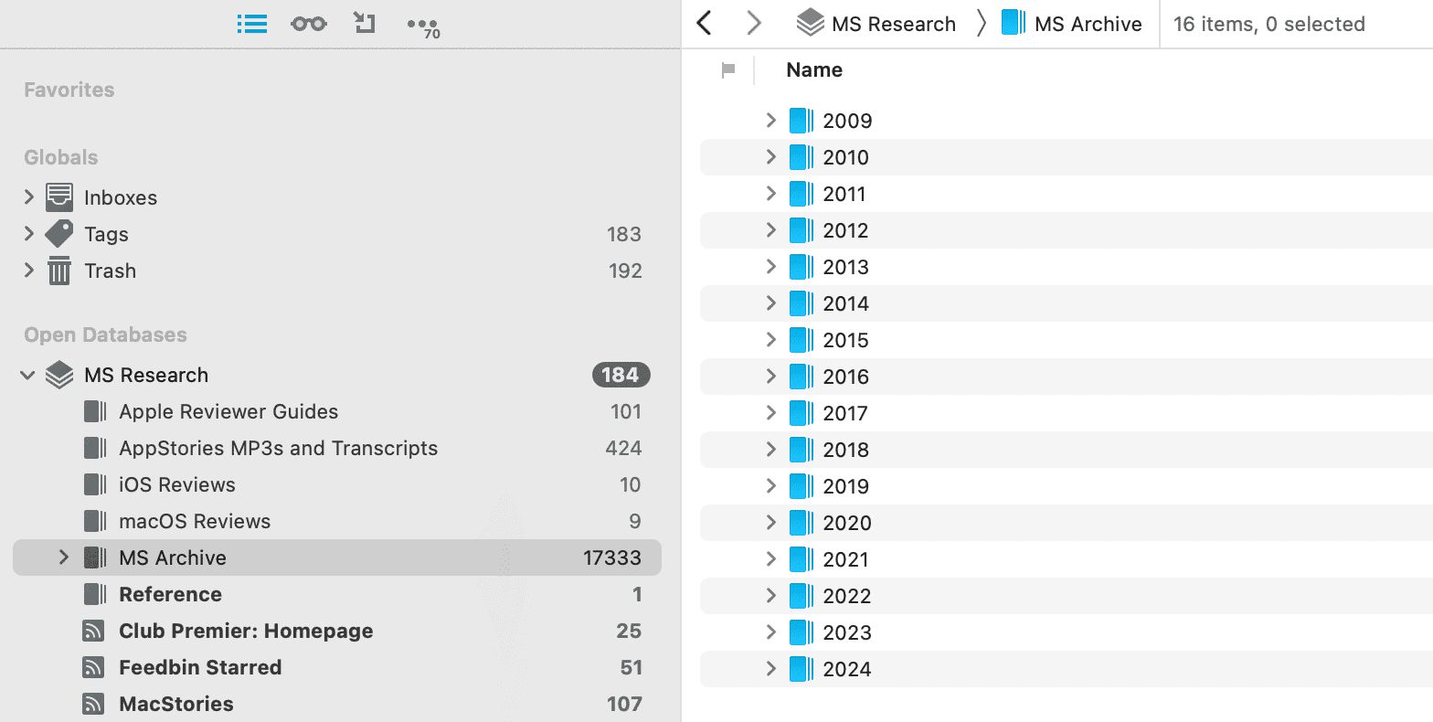 A closer look at the files in my MS Research database.