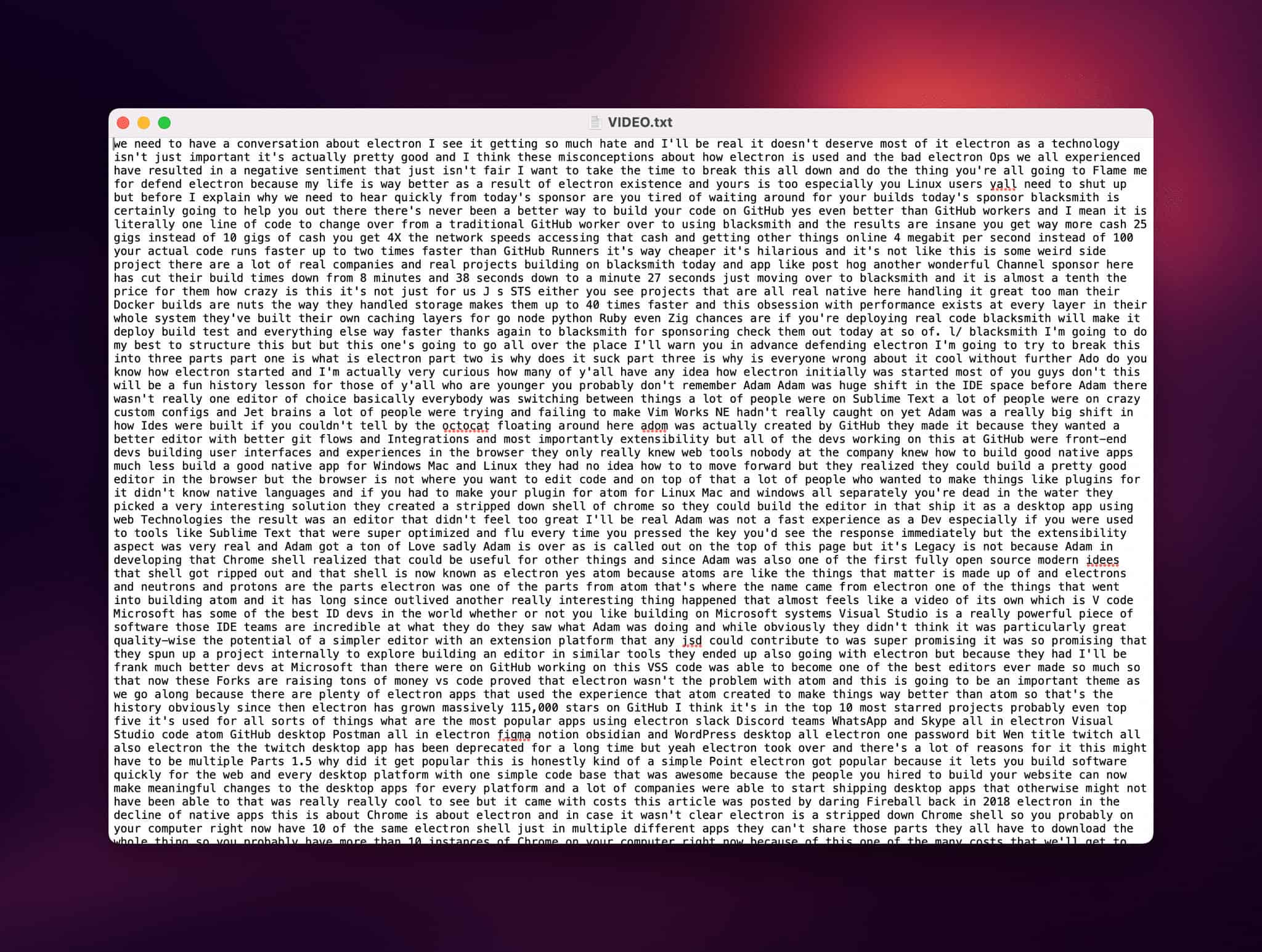 The raw transcript.