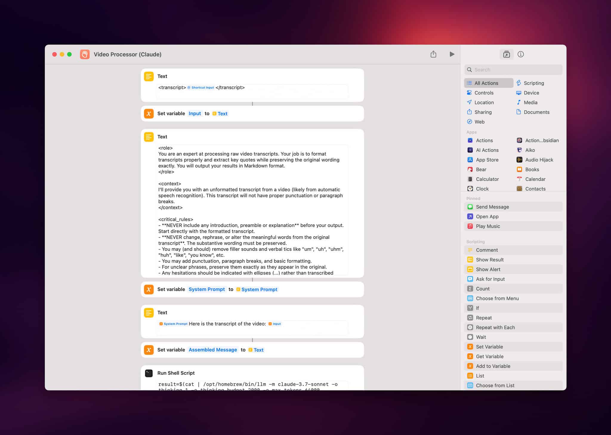 The combined instructions in Shortcuts.