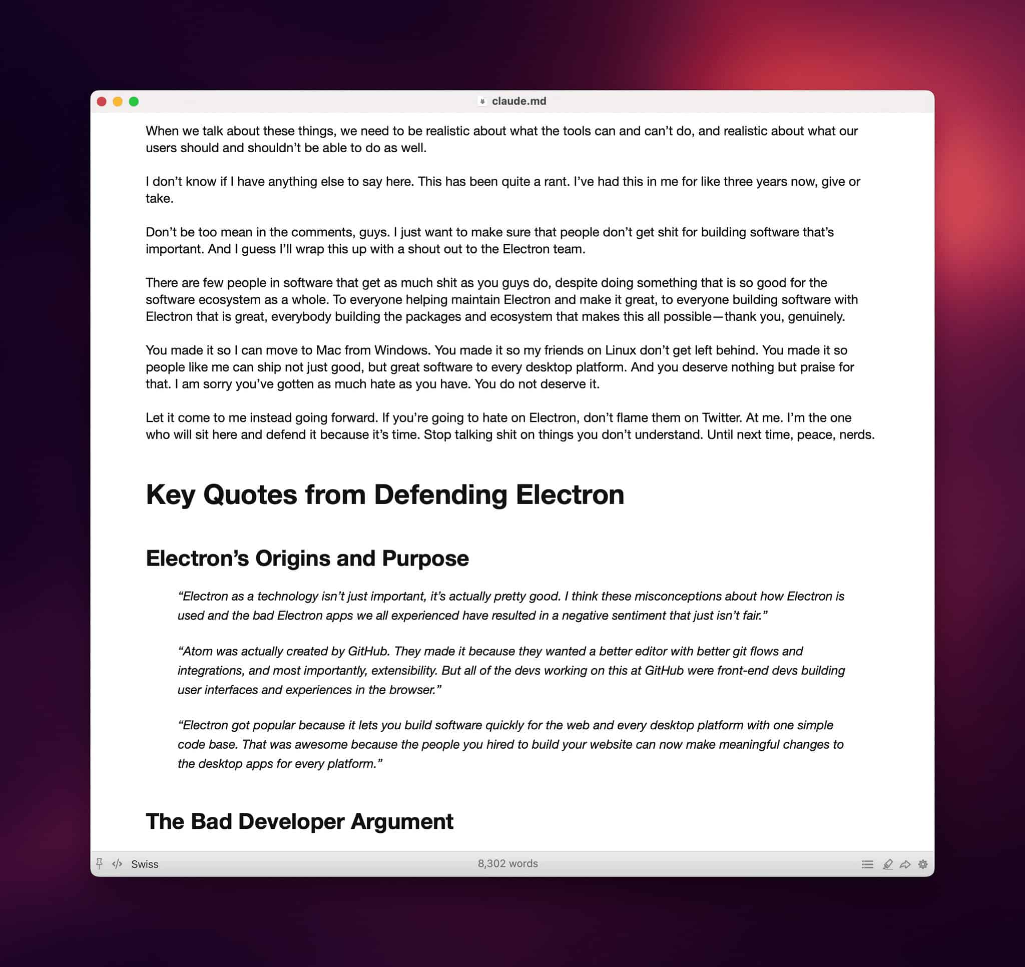 The formatted transcript and quotes extracted by Claude.