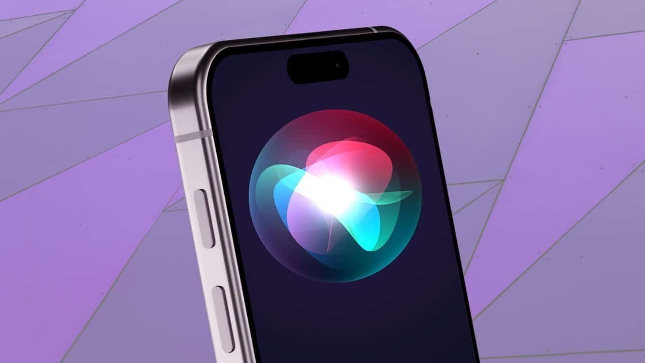 Smartphone with colorful, glowing circular icon on screen against a geometric purple background.