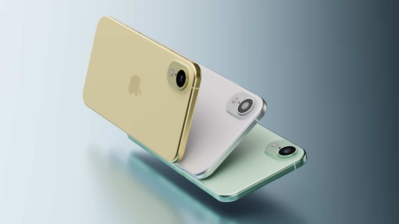 Three smartphones in pastel colors floating against a gradient background, showcasing rear cameras and sleek designs.