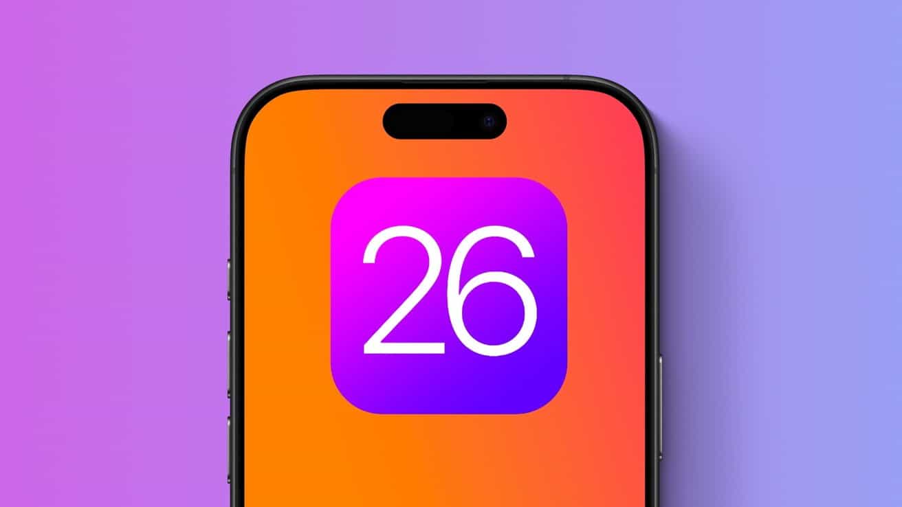 Smartphone screen with a colorful gradient background displaying a purple icon with the number 26 in white.