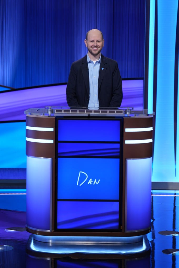 Dan behind the Jeopardy! podium