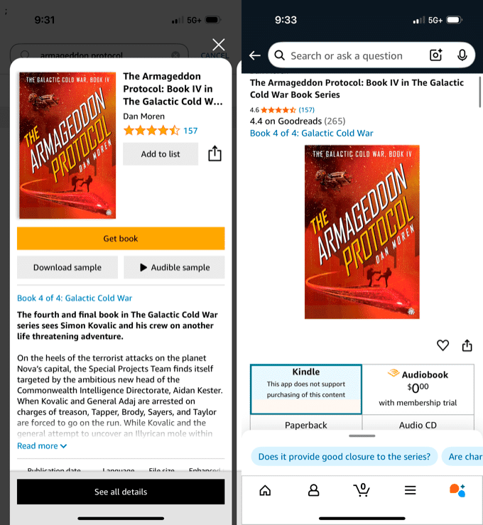 Kindle and Amazon iOS apps