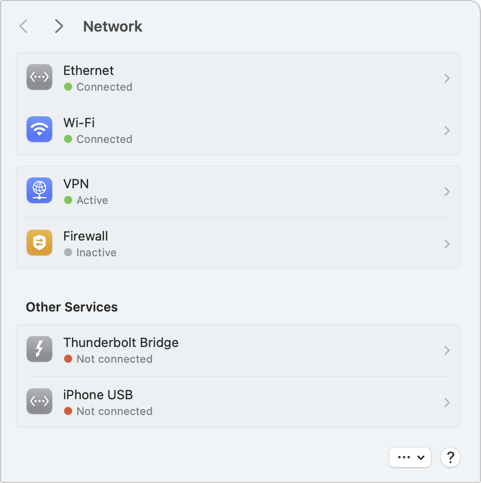 A list of network interfaces in macOS in a screenshot.