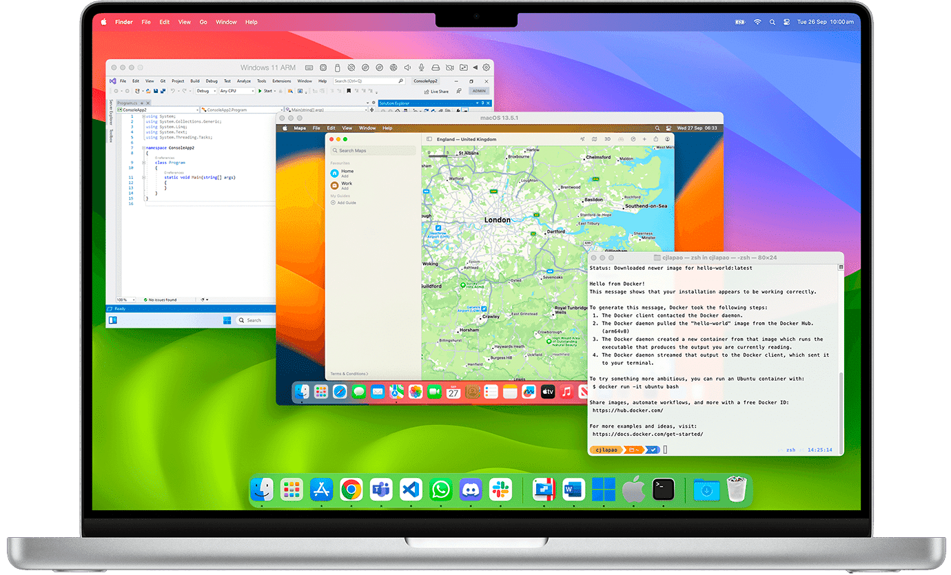 Screenshot of a MacBook with Parallels Desktop running in a window