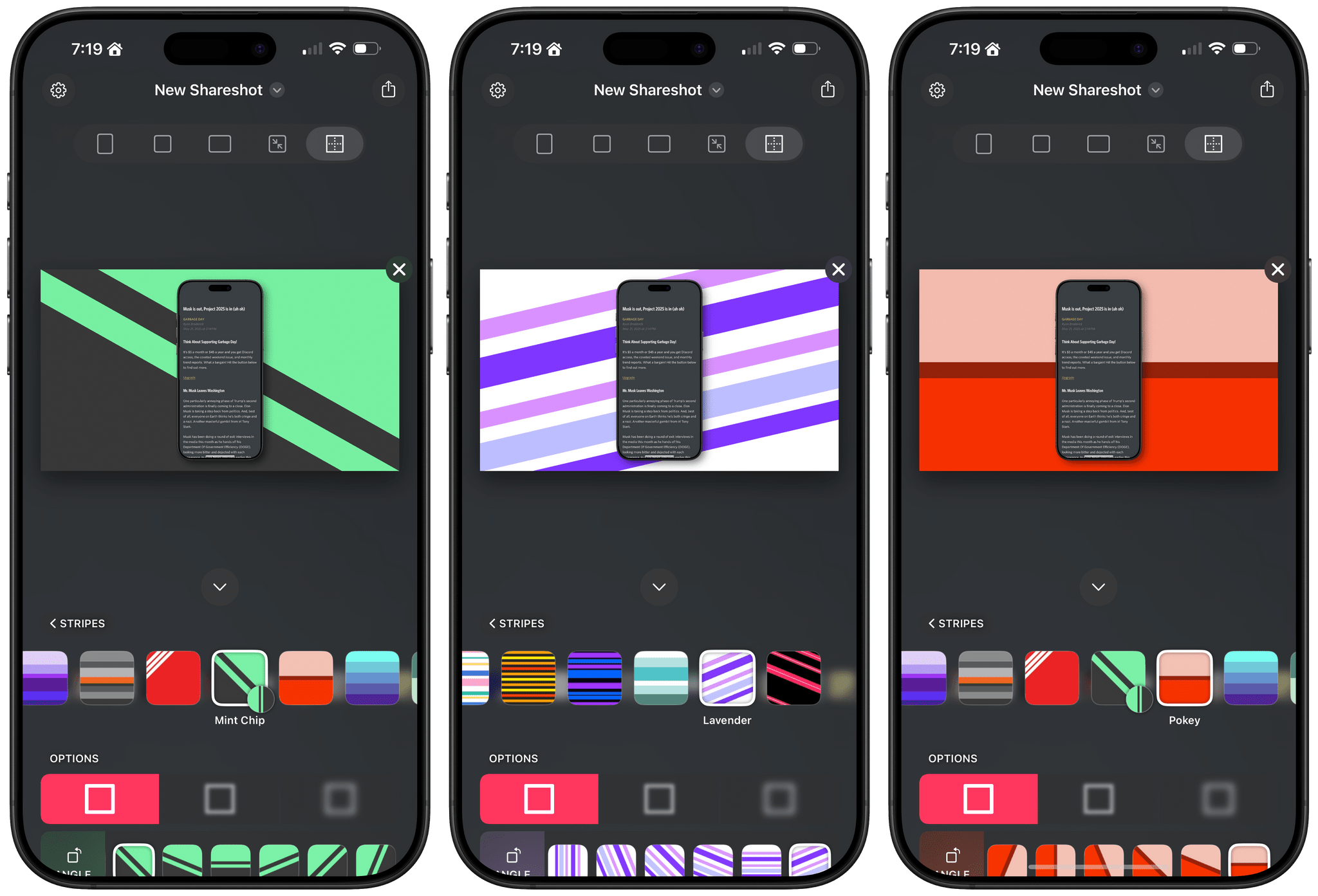 Shareshot is stripey now.